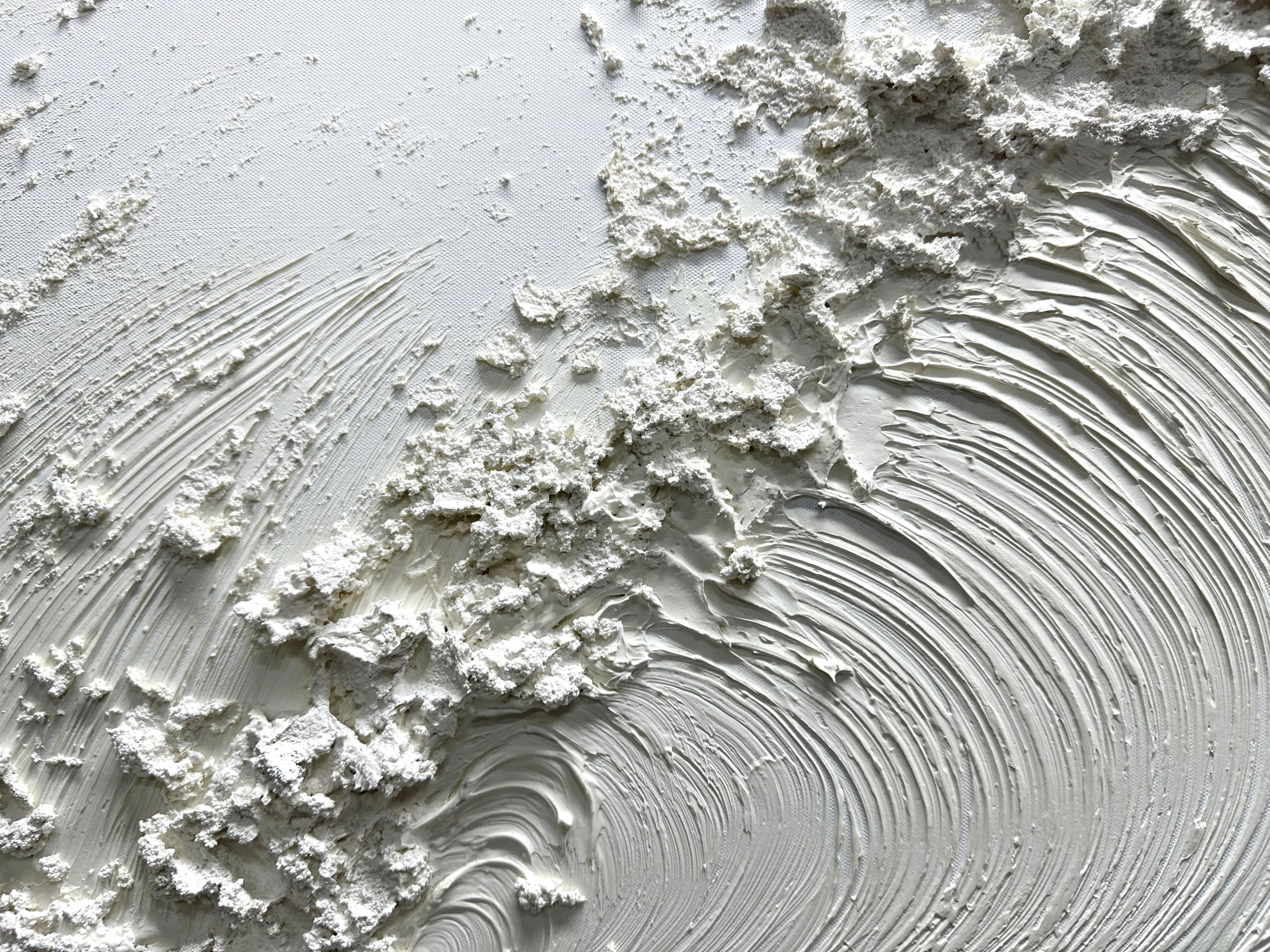 WHITE CREST: Panoramic 3D Plaster Texture Wave Wall Art, Modern Ocean Relief Painting