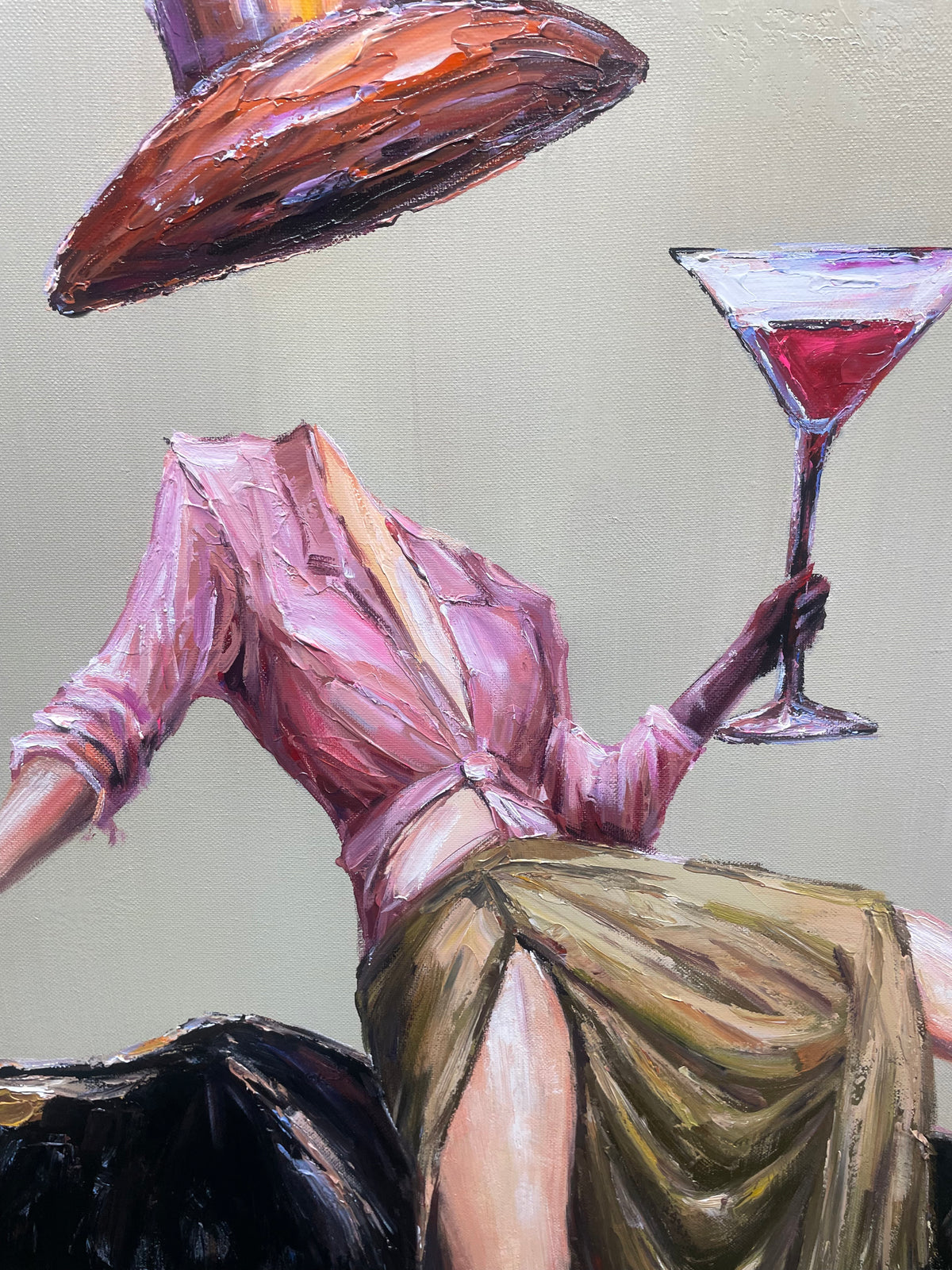 Brim Above the Bull – Olive Western Woman and Black Bull Painting | Vintage Americana Square Wall Art