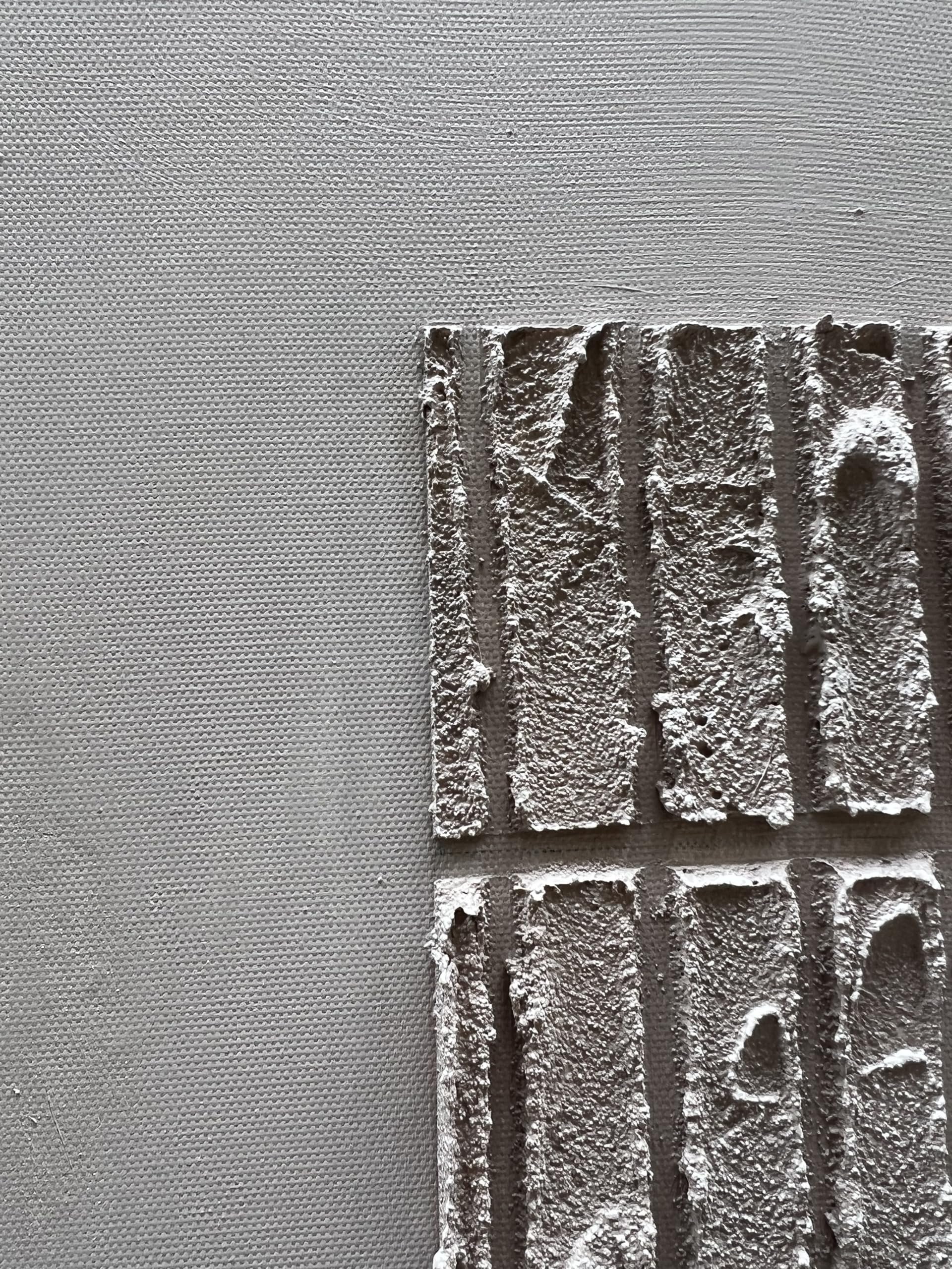 Temporal Grid – Wabi-Sabi Cement Gray Textured Abstract Painting | Modern Minimalist Entryway Art