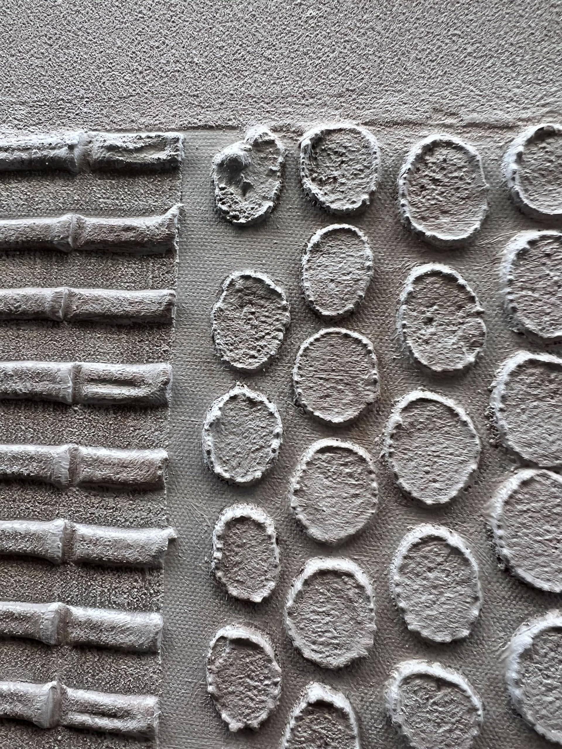 SILENT GRID: Wabi-Sabi Plaster Texture Wall Art, Modern Linear Abstract Relief