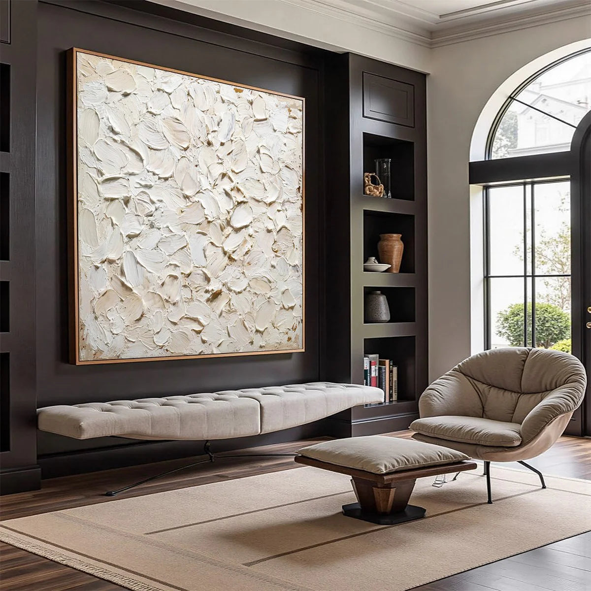 Oatmeal Cloud – Hand-Painted Neutral Beige All-Over 3D Impasto Palette Knife Texture Painting | Modern Abstract Living Room & Office Art