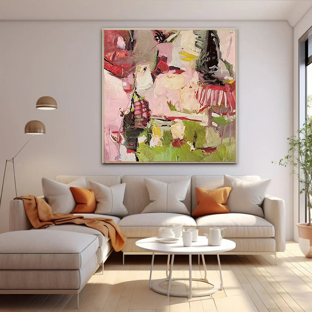 Midsummer Concerto – Modern Expressionist Pink & Green Abstract Painting | Mid-Century Vintage Hallway Art