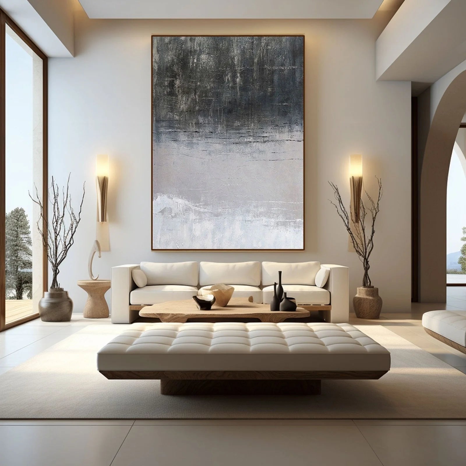 Grey Echo – Minimalist Textured Monochromatic Canvas Wabi-Sabi Painting | Japandi Wabi-Sabi Living Room & Bedroom Art
