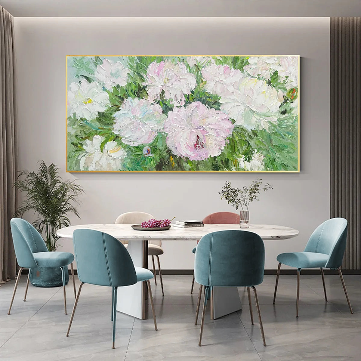 Spring Bloom – Pink & White Impasto Peony Floral Painting | French Vintage Bedroom Romantic Art