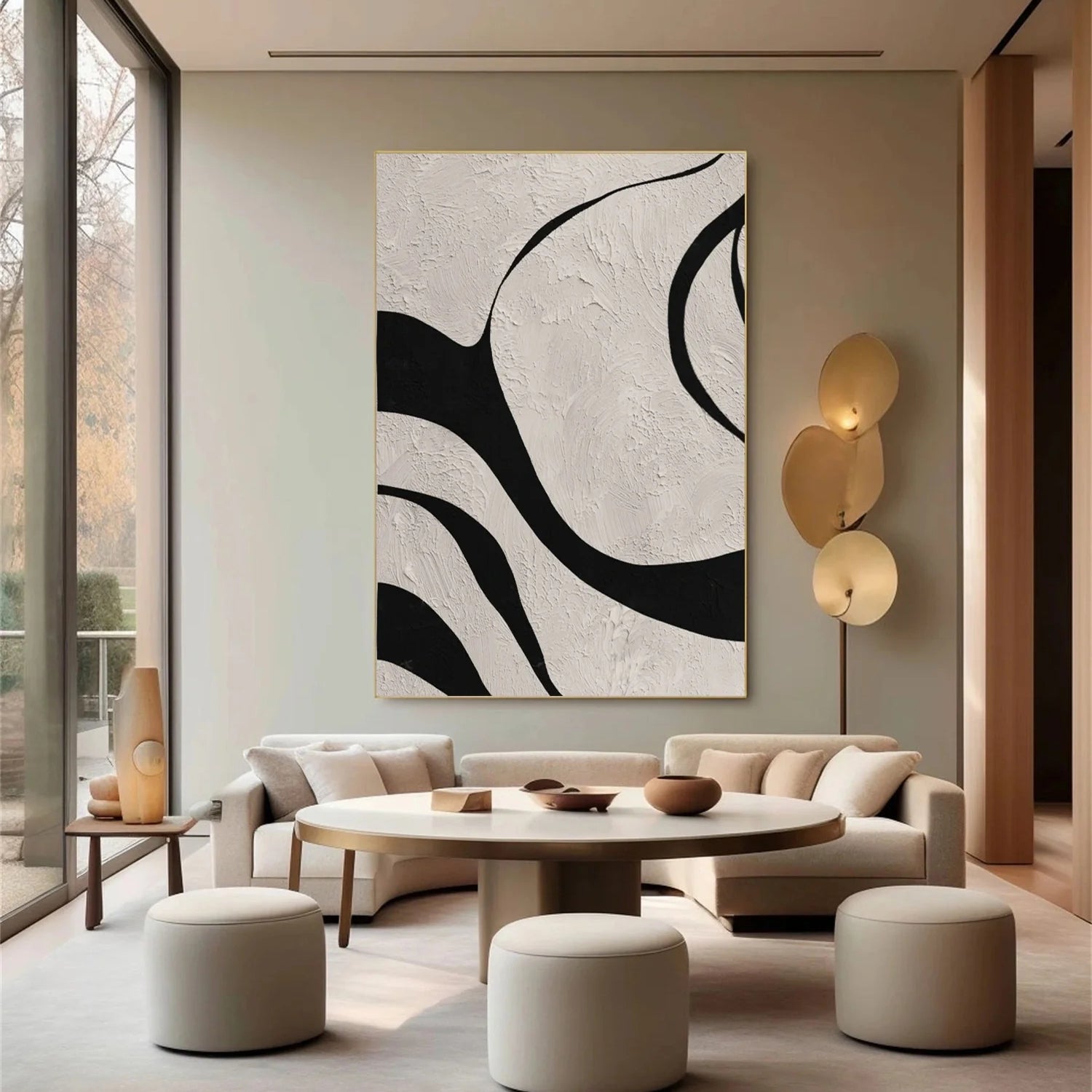 Mono Flow – Hand-Painted Black and White Bold Curve Abstract Minimalist Painting | Bold Minimalist Bedroom & Home Office Art