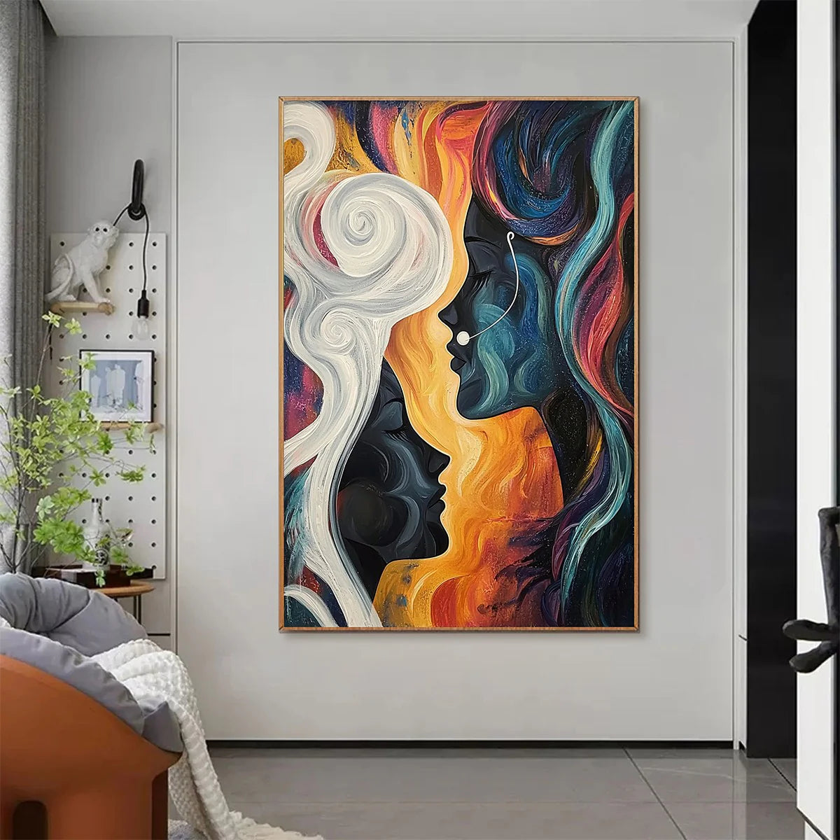 Mystic Faces – Hand-Painted Multicolored Surrealist Face Profile Portrait Painting | Bold Expressionist Living Room & Dining Room Art