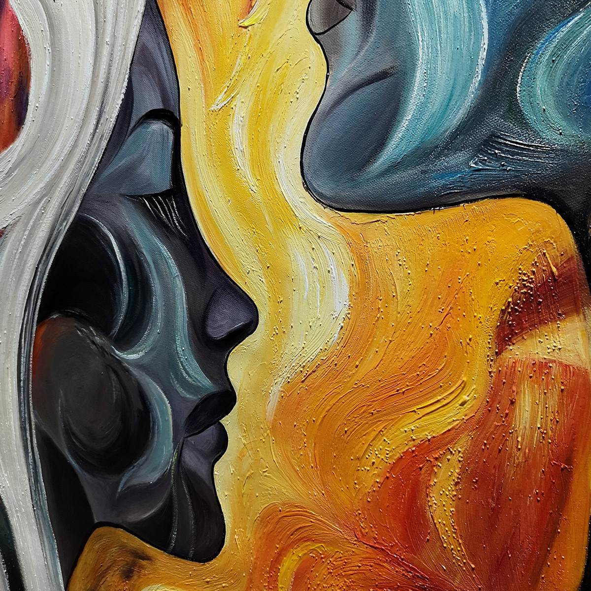 Mystic Faces – Hand-Painted Multicolored Surrealist Face Profile Portrait Painting | Bold Expressionist Living Room & Dining Room Art