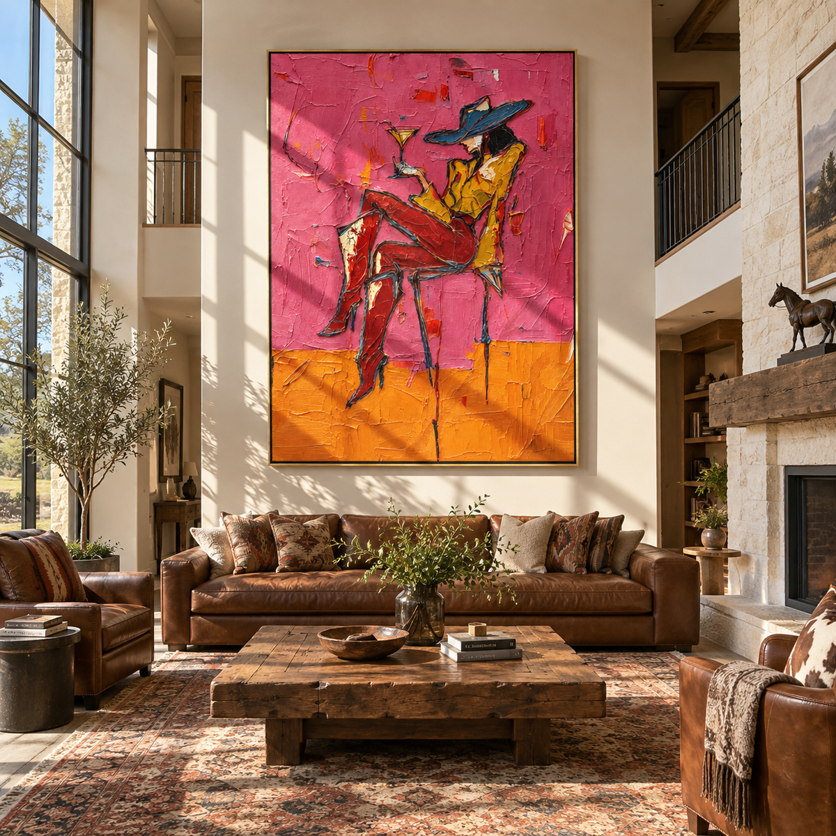 Magenta Hour – Woman with Cocktail Portrait Painting | Vintage Americana Vertical Art