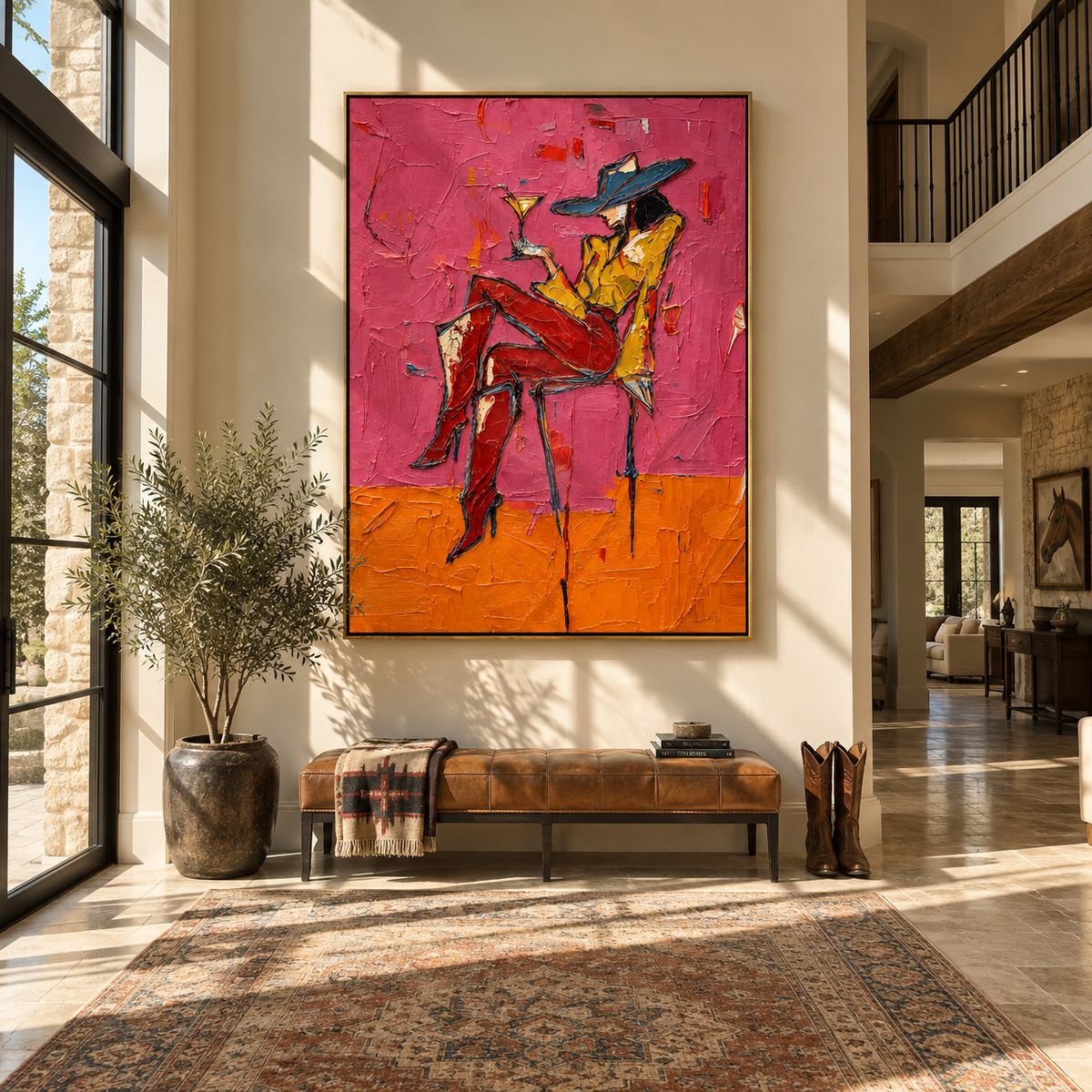 Magenta Hour – Woman with Cocktail Portrait Painting | Vintage Americana Vertical Art