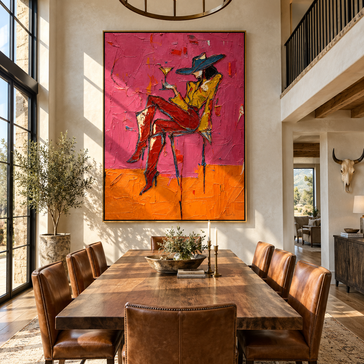 Magenta Hour – Woman with Cocktail Portrait Painting | Vintage Americana Vertical Art