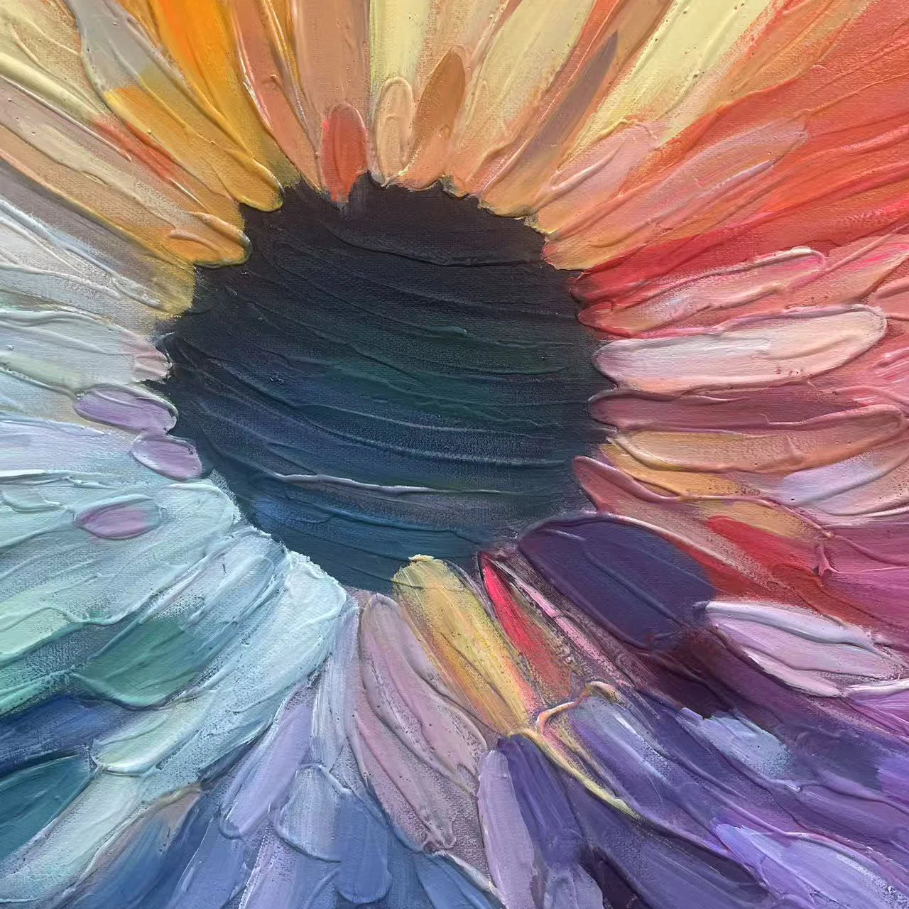 Rainbow Singularity – Modern Impasto Centripetal Abstract Oil Painting | Creative Textured Spectrum Entryway Art