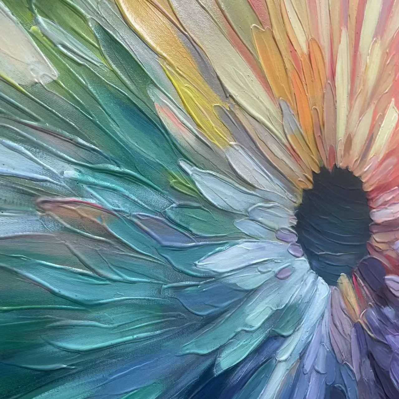 Rainbow Singularity – Modern Impasto Centripetal Abstract Oil Painting | Creative Textured Spectrum Entryway Art