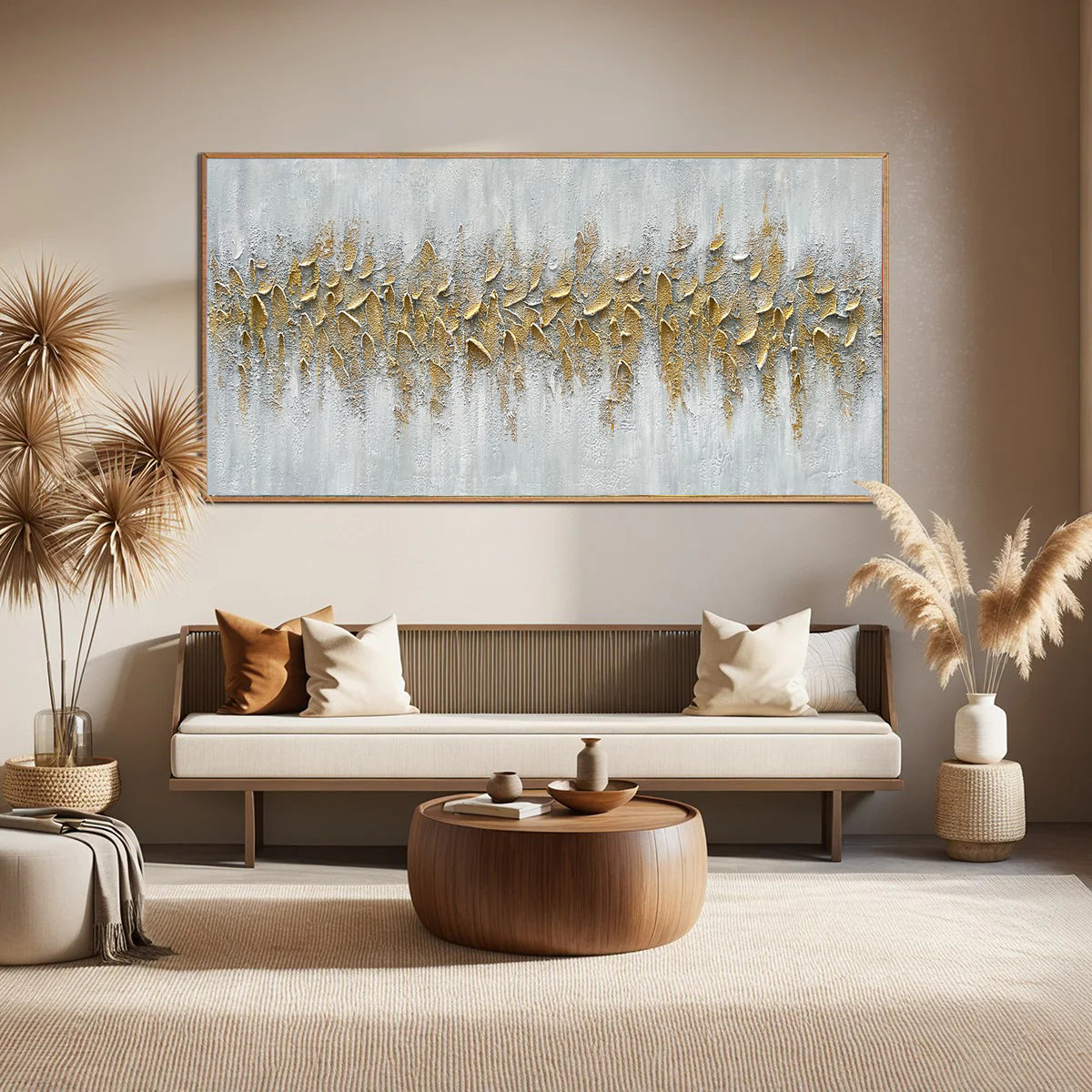 Gilded Current – Luxury Palette Knife Gold Abstract Abstract Painting | Modern Abstract Living Room & Office Art