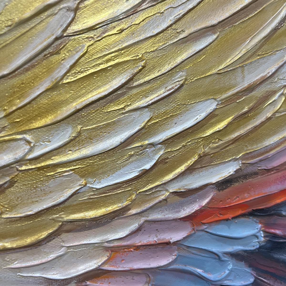 Celestial Ascent – Gold & Rose Pink Feather Relief Texture Painting | Modern Luxury Metallic Living Room & Hotel Art