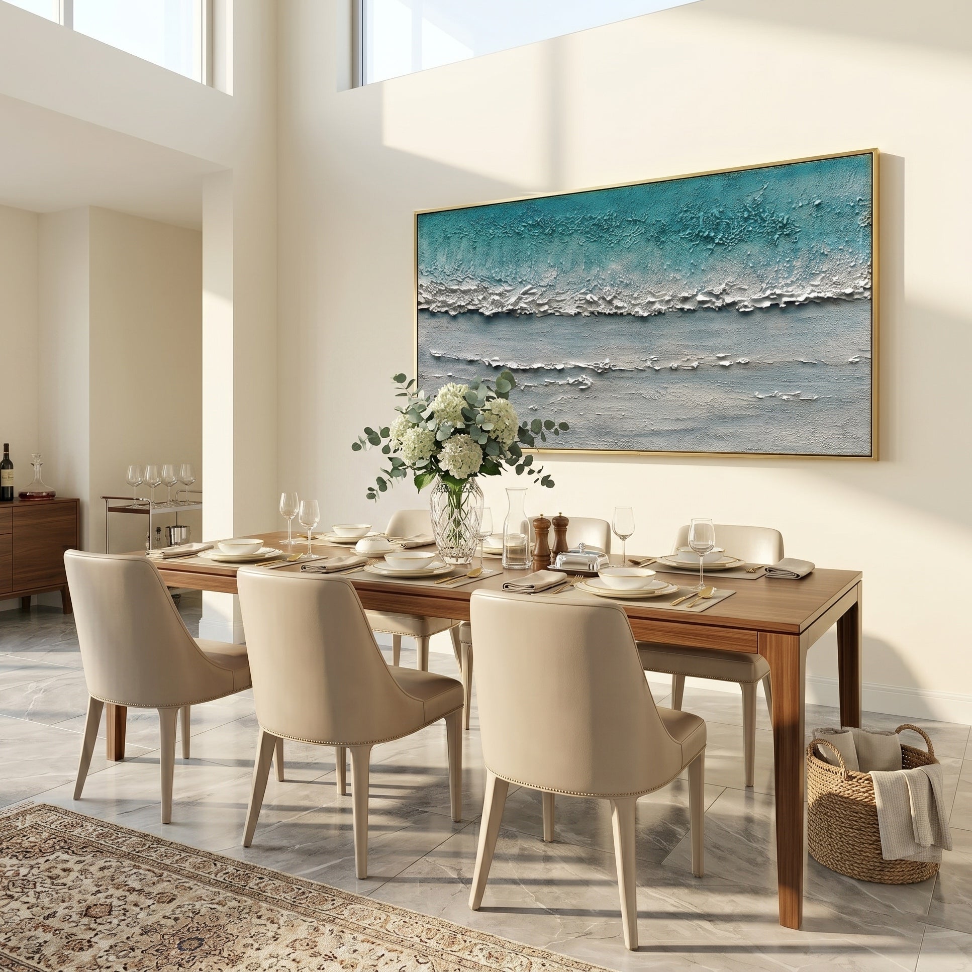 AZURE REALM - Wabi sabi style turquoise thickly applied  texture painting | Modern minimalist living room art