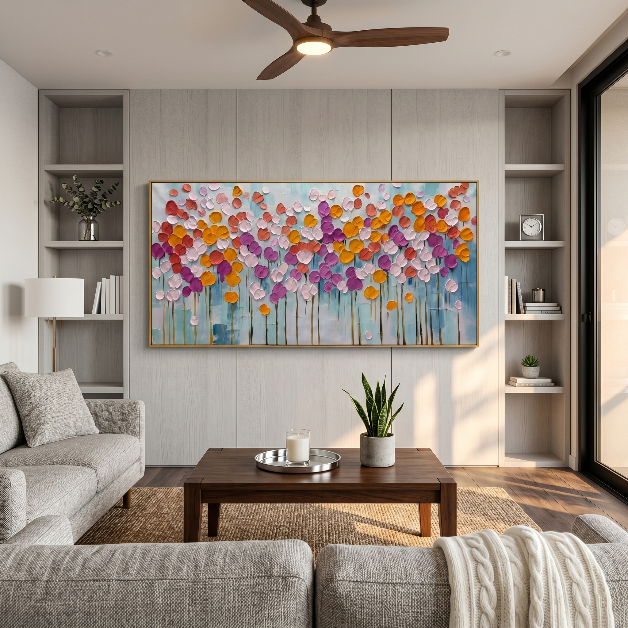 Vibrant Bloom – Modern Heavy Impasto Multicolored Abstract | Healing Living Room Horizontal Wall Art