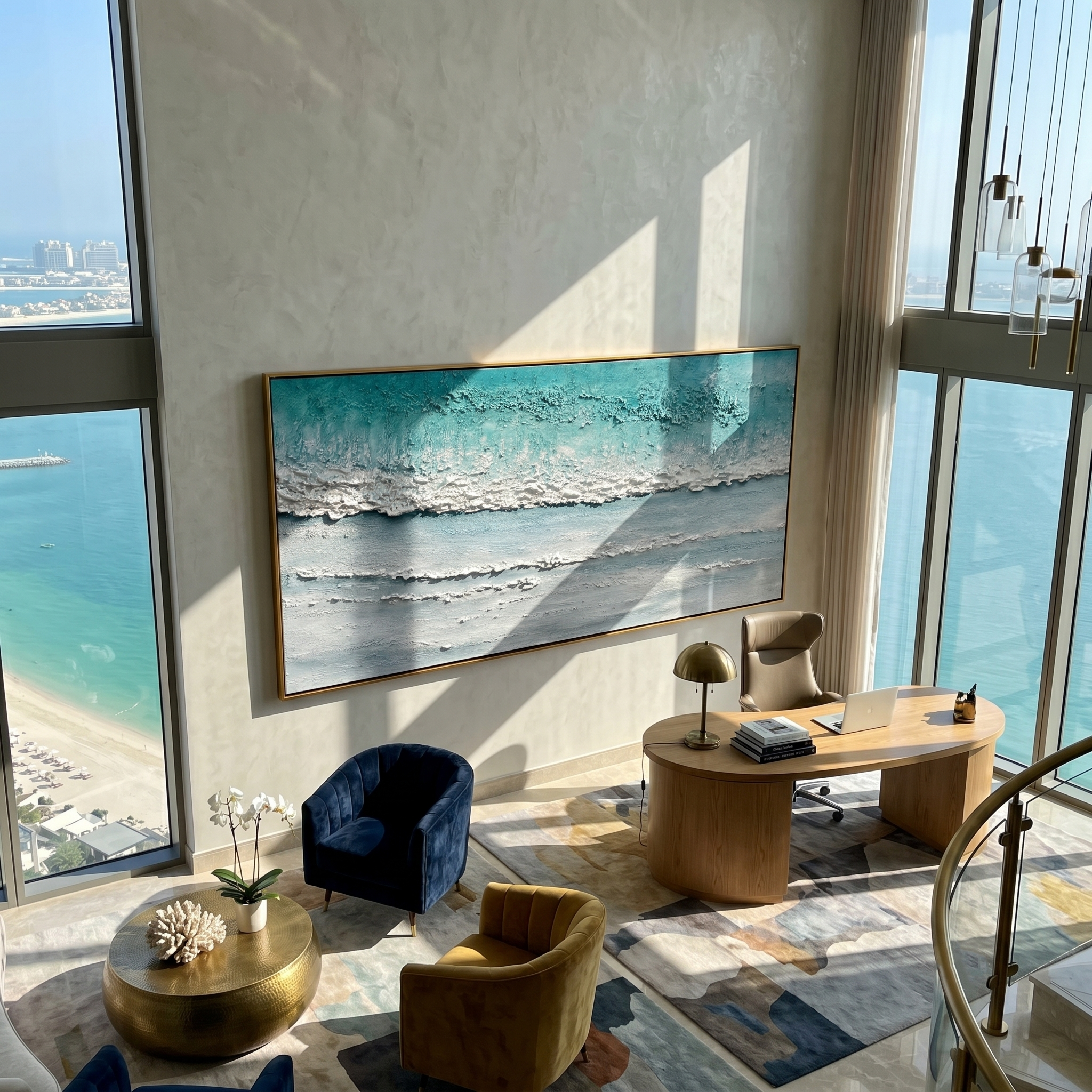 Azure Realm – Wabi sabi style turquoise thickly applied  texture painting | Modern minimalist living room art