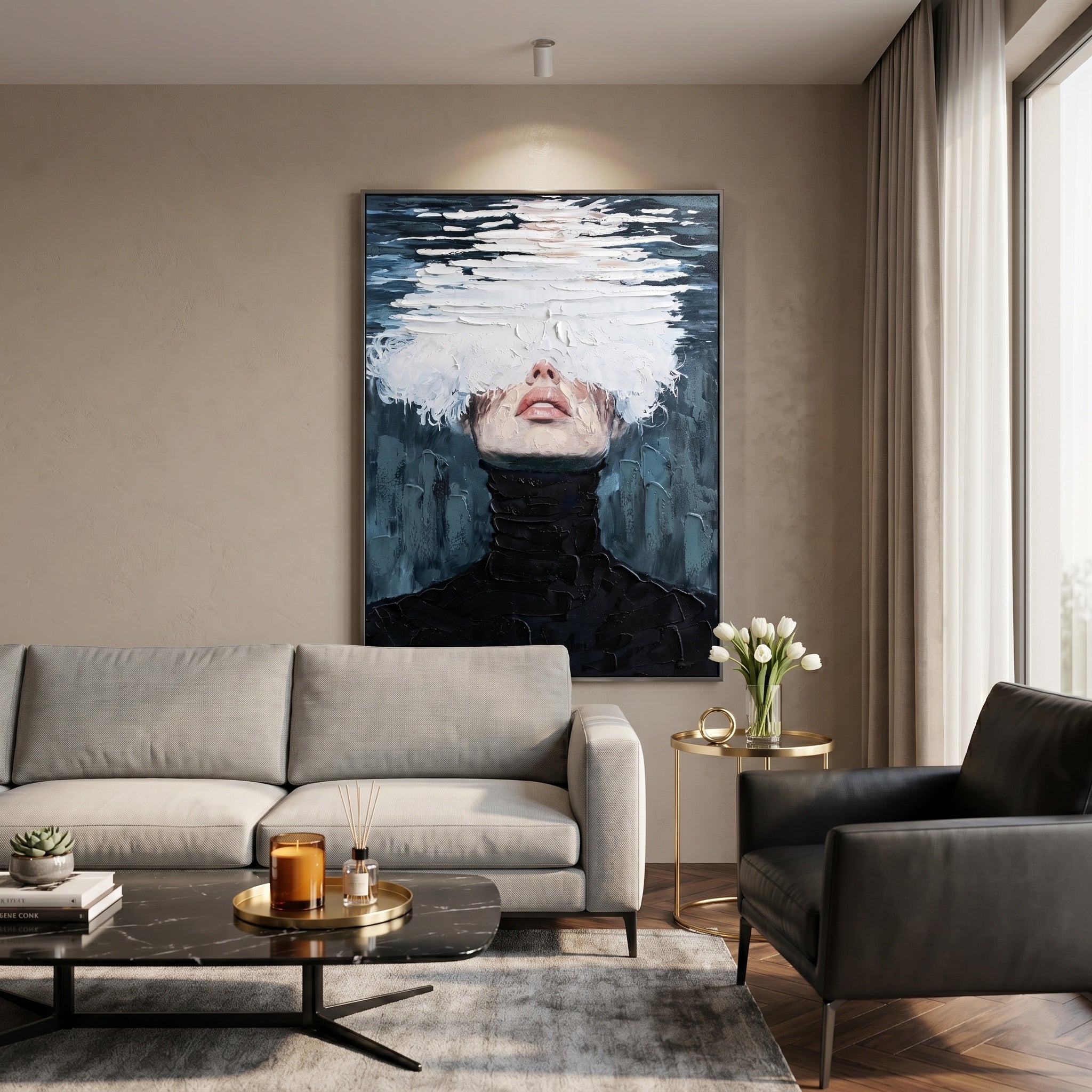 Sea of Consciousness – Modern Surrealist Heavy Impasto Portrait | Avant-Garde Minimalist Wall Art
