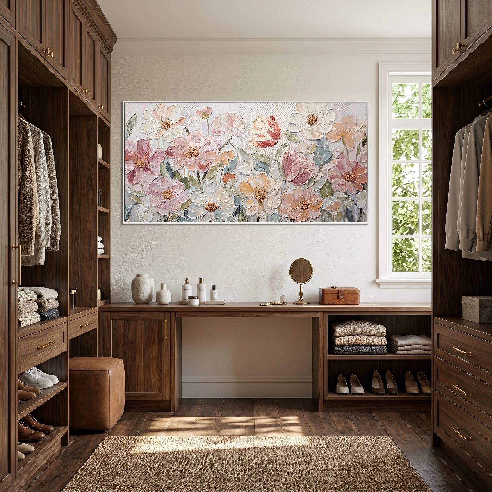 Morning Dew Whispers – Modern Impasto Pastel Blush Floral Canvas | Romantic Living Room Wall Art