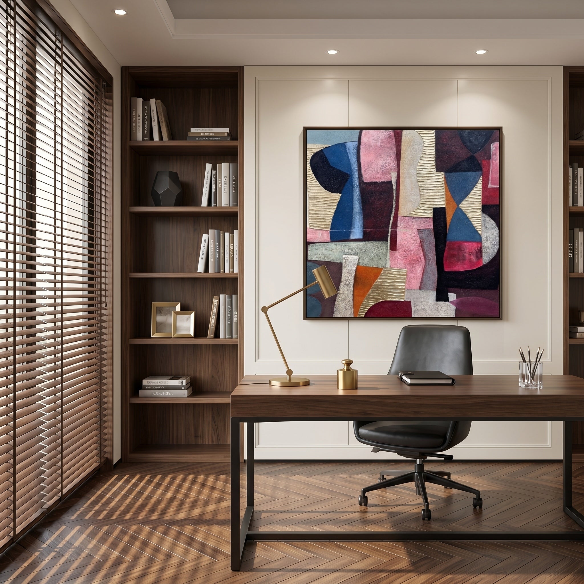 Tactile Geometry – Mid-Century Retro Geometric Plaster Textured Canvas | Modern Vintage Living Room Wall Art