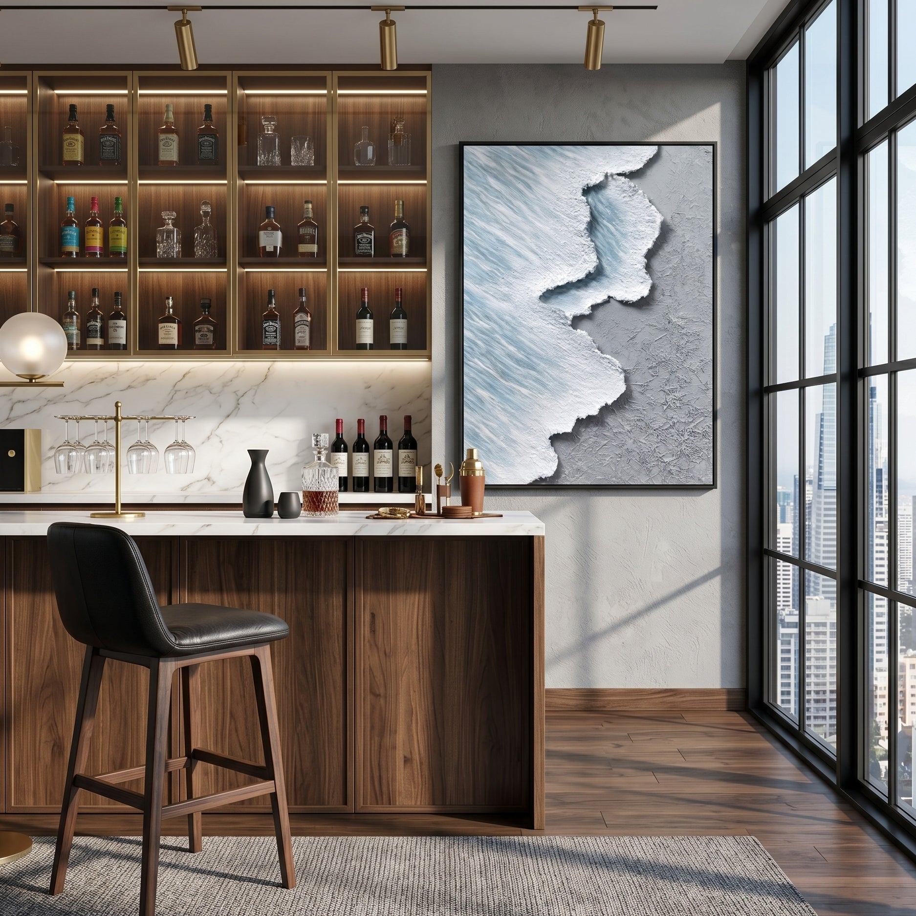 Glacial Tide – Modern Impasto Textured Painting | Creative Wabi-Sabi Shoreline Entryway Art