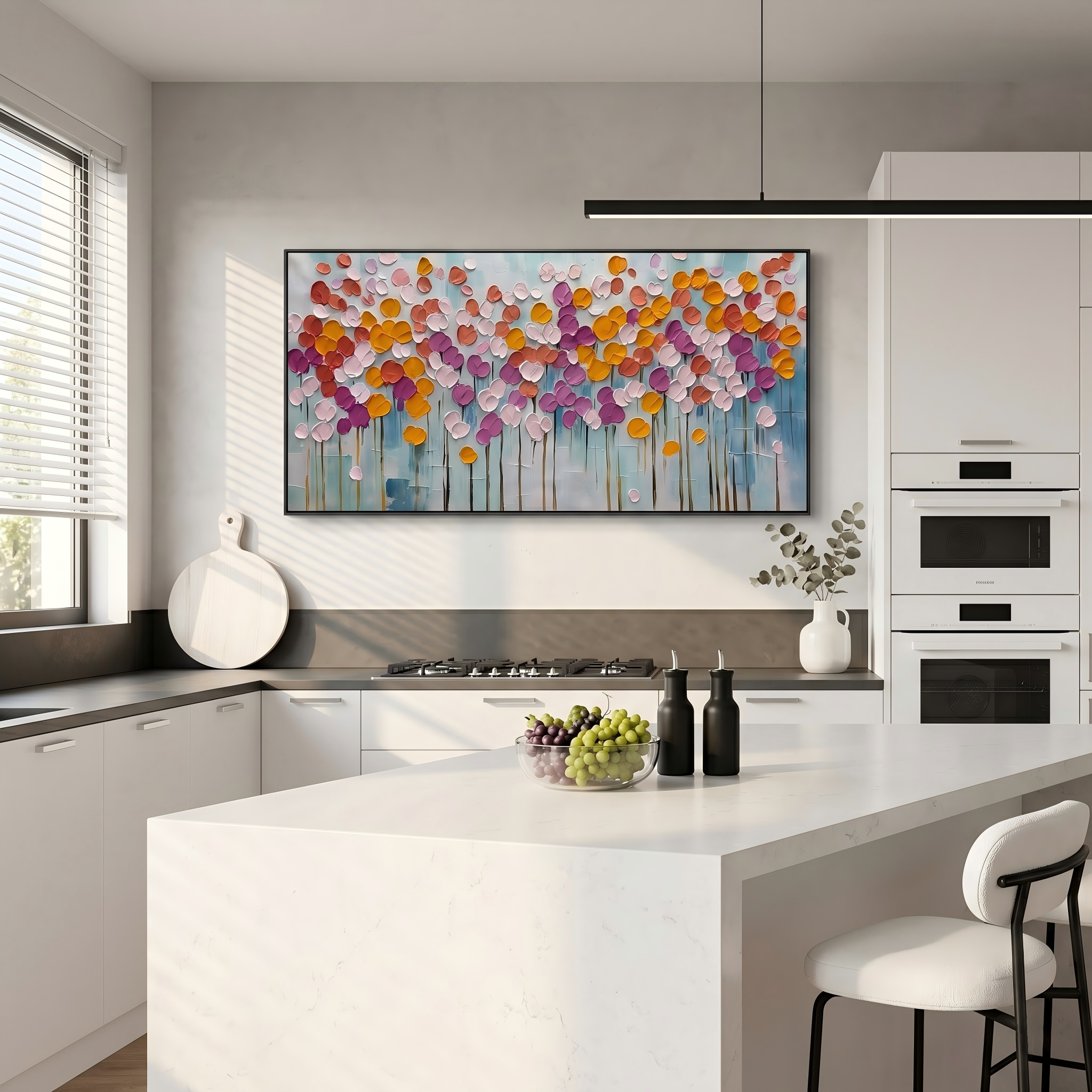Vibrant Bloom – Modern Heavy Impasto Multicolored Abstract | Healing Living Room Horizontal Wall Art