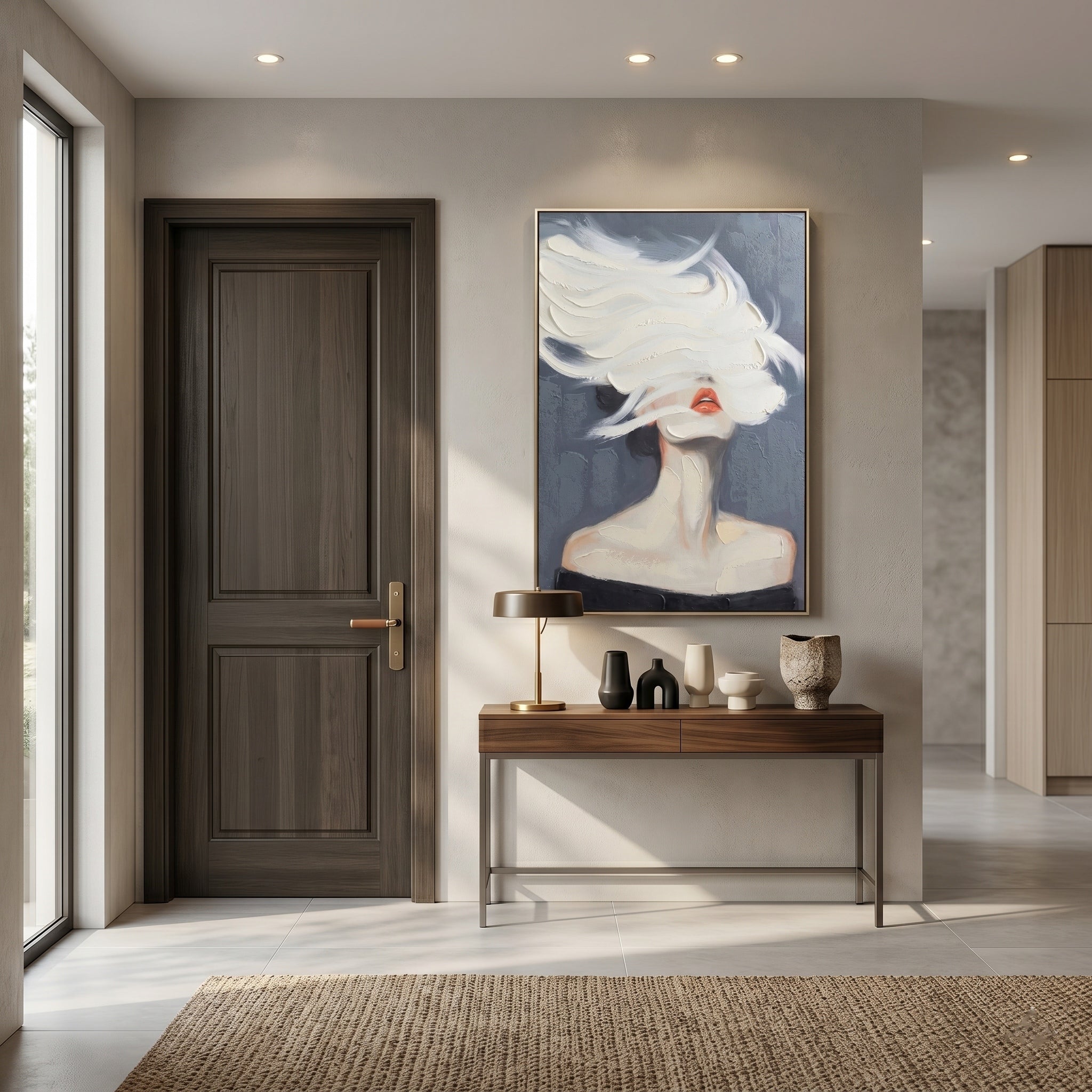 Whispers of the Wind –  Modern Surrealist Heavy Impasto Portrait | Avant-Garde Minimalist Wall Art