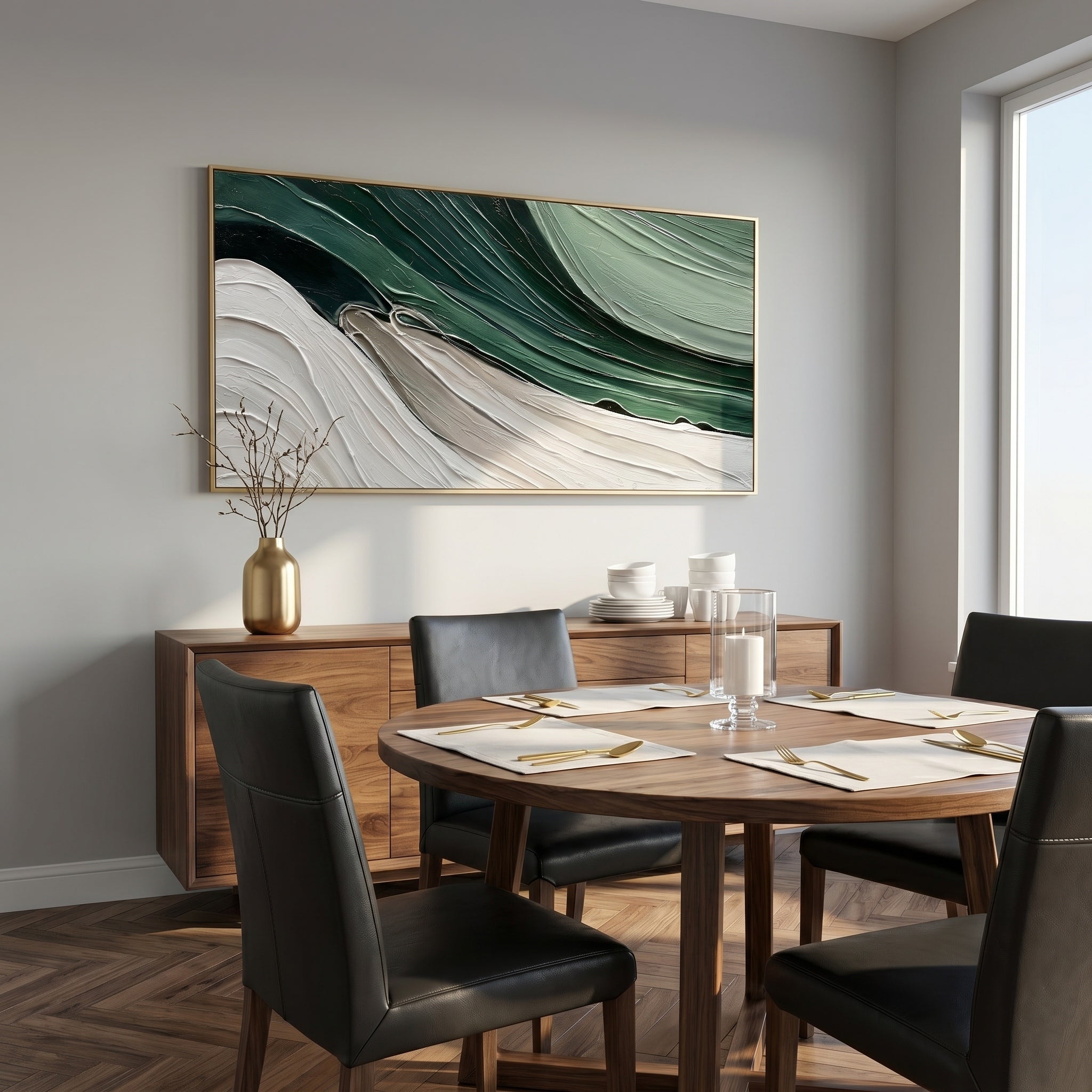 Verdant Flow – Modern Minimalist Forest Green Texture Canvas | Abstract Living Room Wall Art