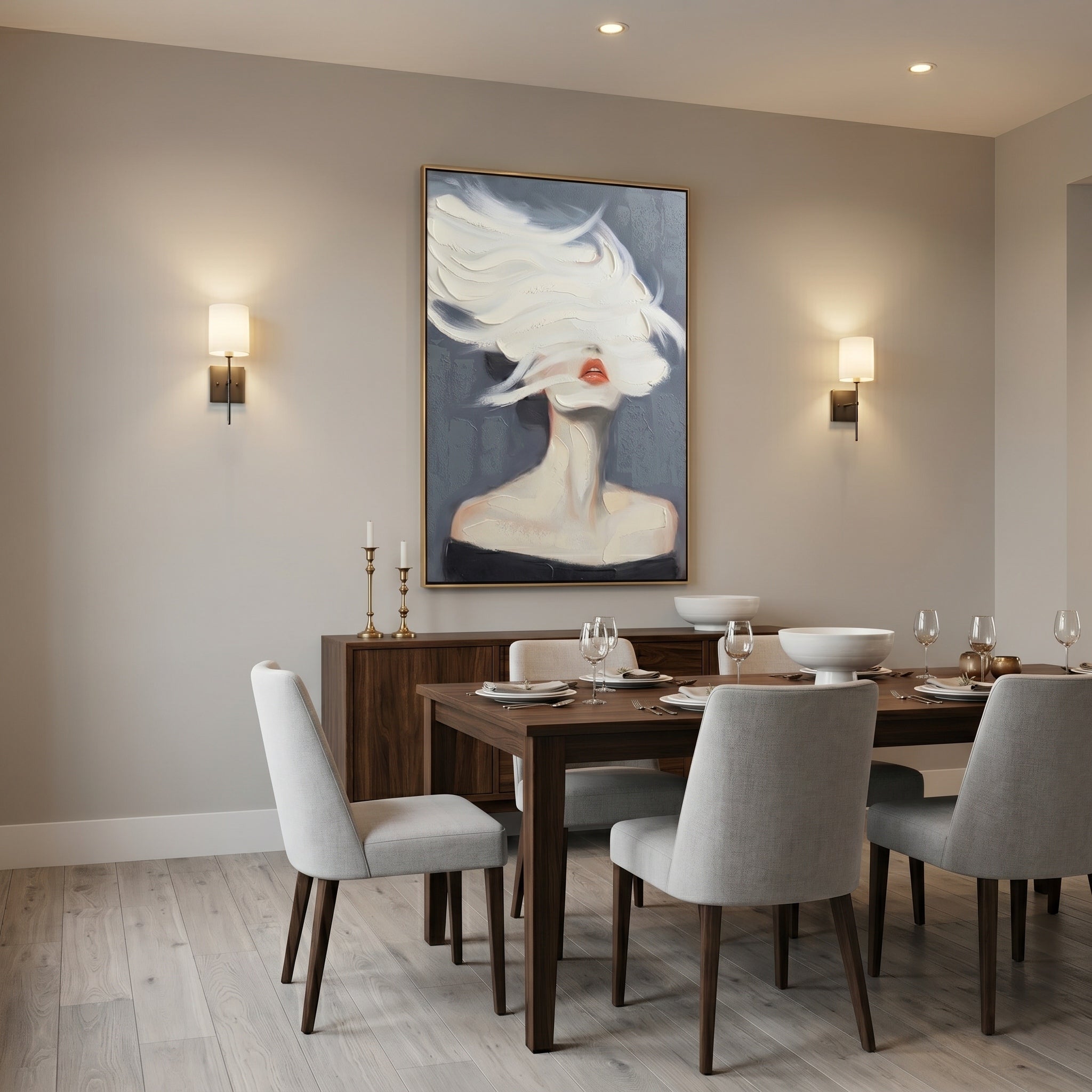 Whispers of the Wind –  Modern Surrealist Heavy Impasto Portrait | Avant-Garde Minimalist Wall Art