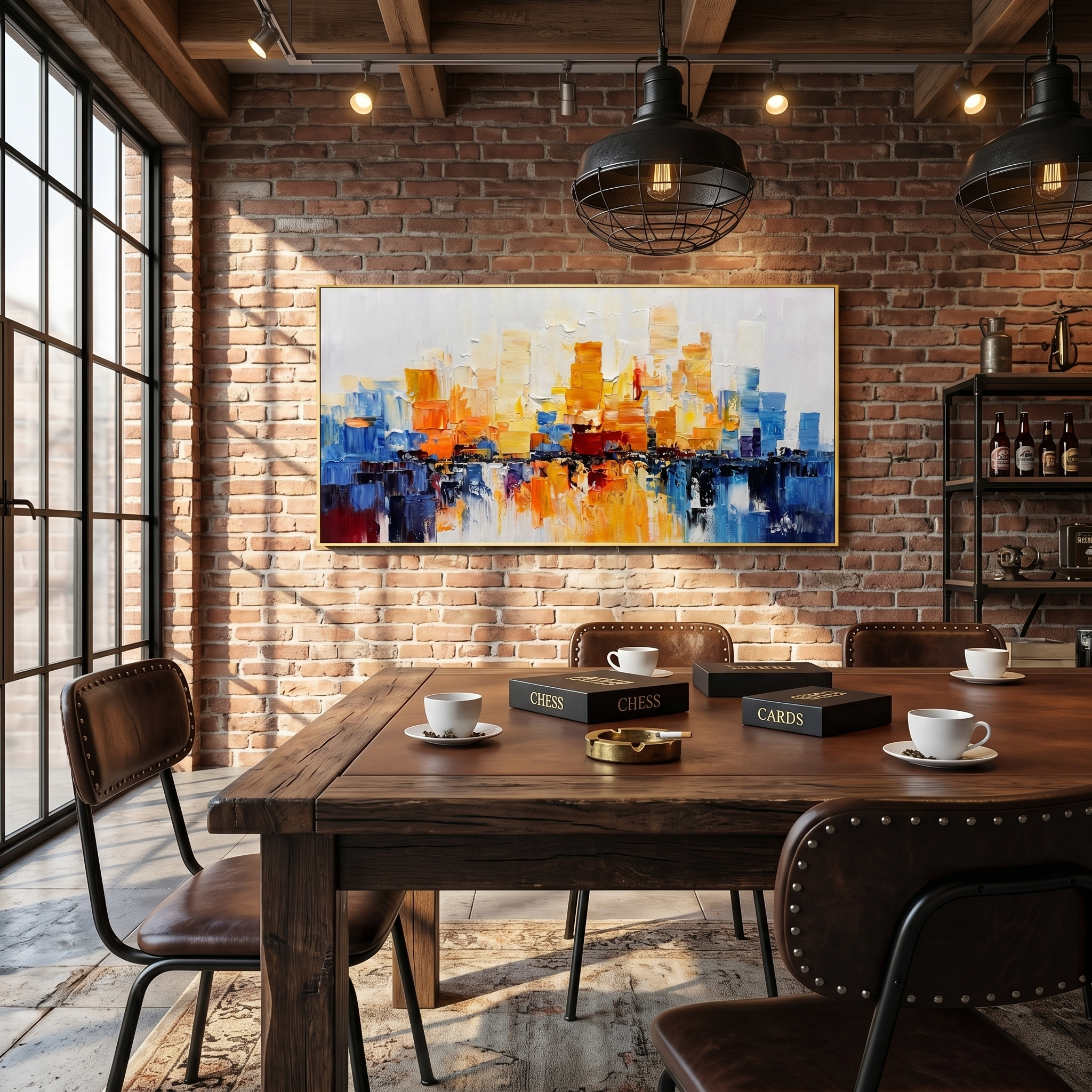 Dawn Metropolis – Modern Abstract Orange and Blue Impasto Cityscape Canvas | Vibrant Living Room Art