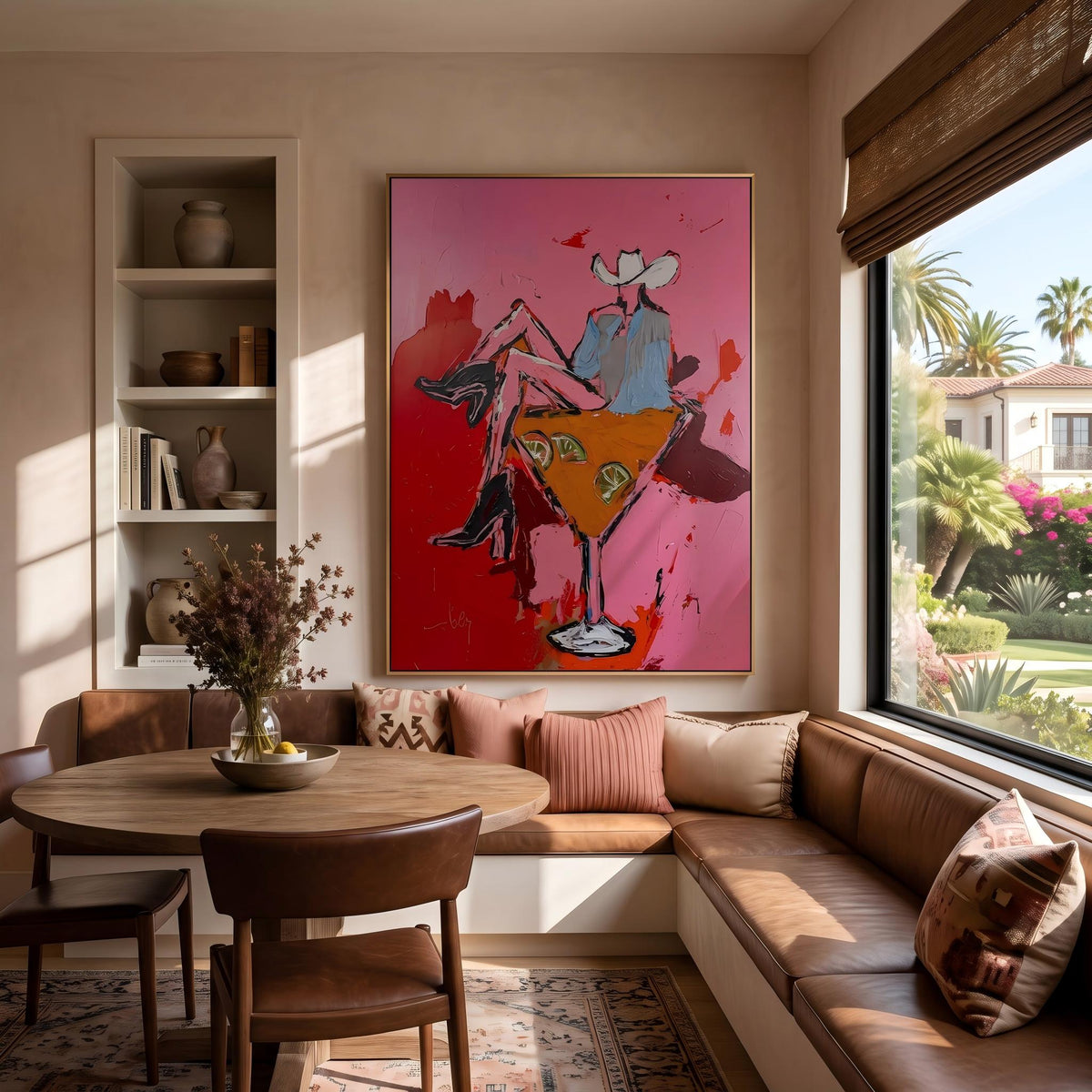 Two Cowgirls Leave Town – Pop Art Cowgirl Road Trip Painting | Pink Vertical Wall Art