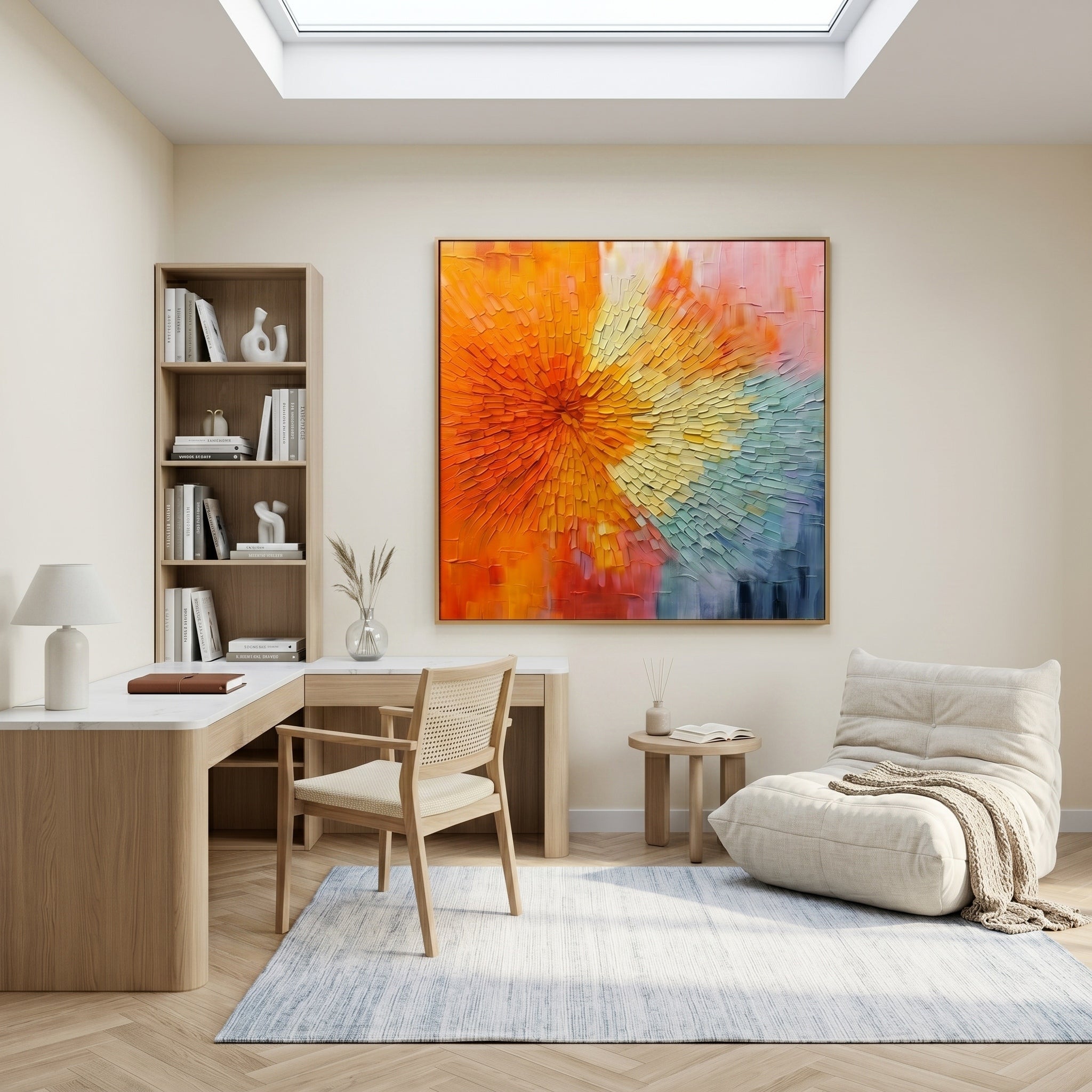 Radiant Flare – Modern Heavy Impasto Centripetal Abstract Oil Painting | Creative Vibrant Hallway Art