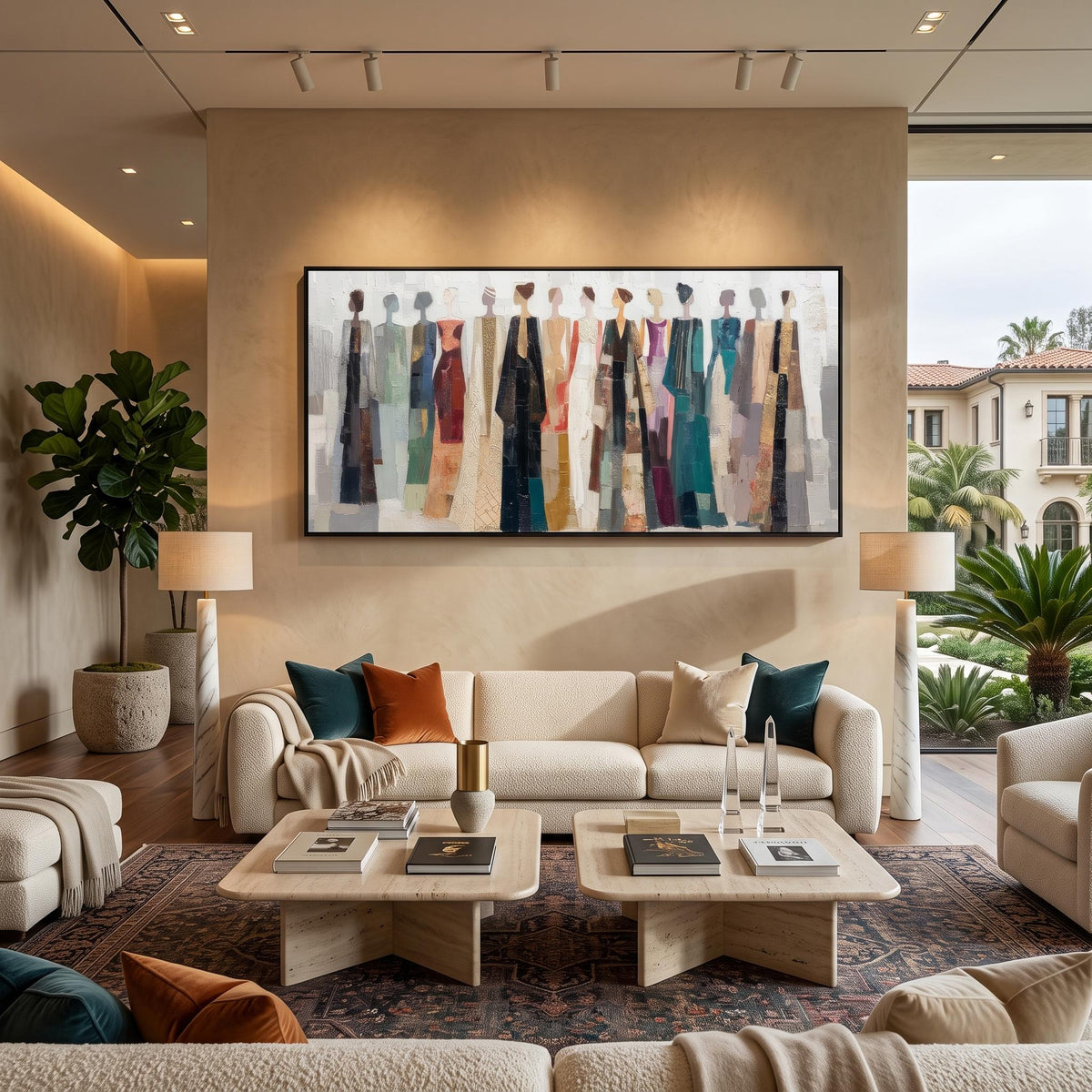 Figures in Painted Rhythm – Colorful Abstract Figure Painting | Contemporary Horizontal Wall Art