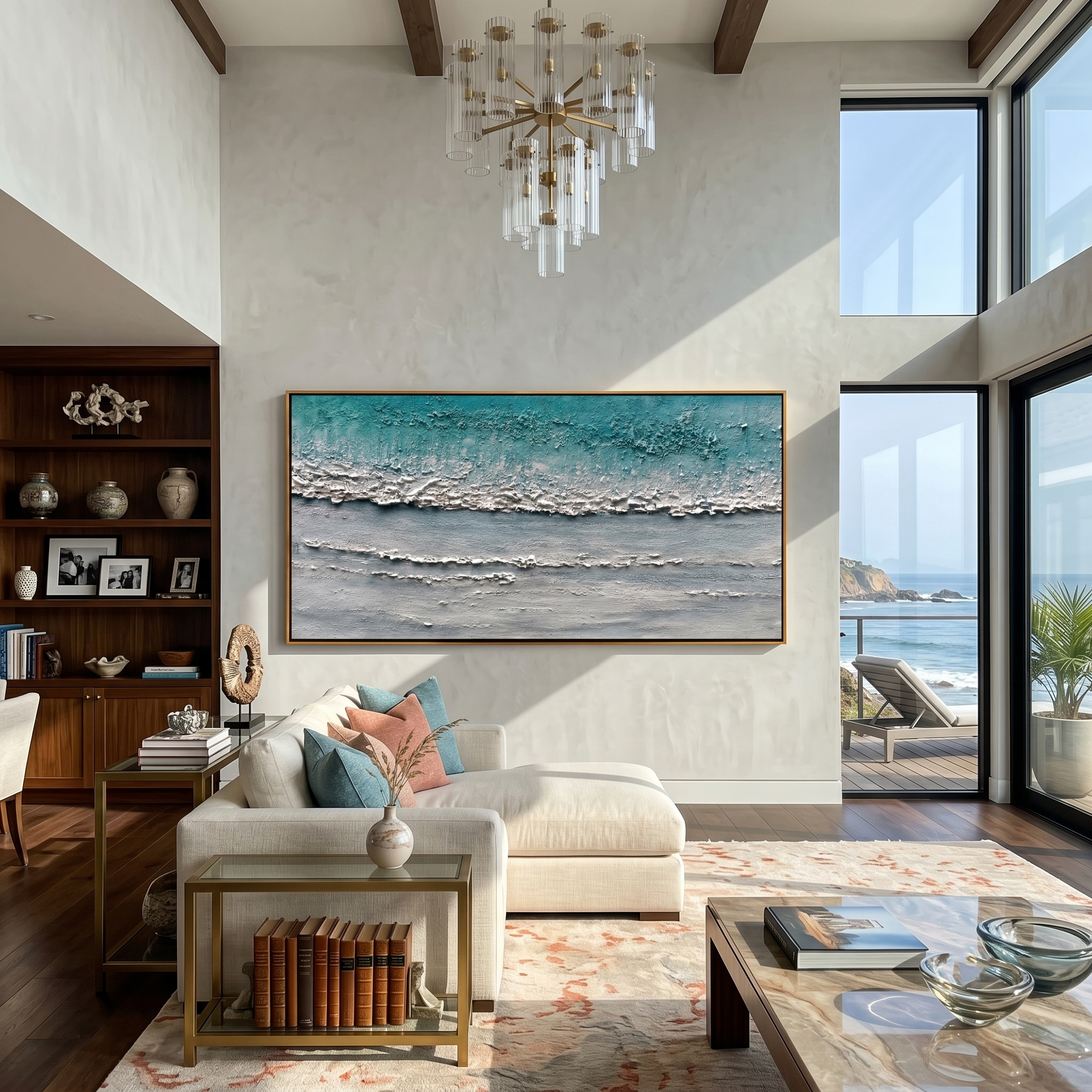 Azure Realm – Wabi sabi style turquoise thickly applied  texture painting | Modern minimalist living room art