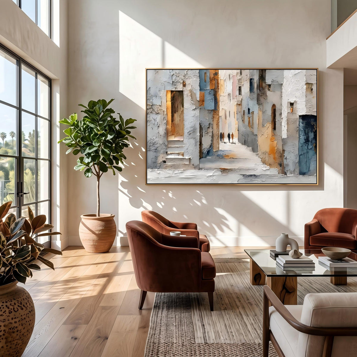 Sunlit Passage Through Town – European Street Painting | Impressionist Horizontal Wall Art