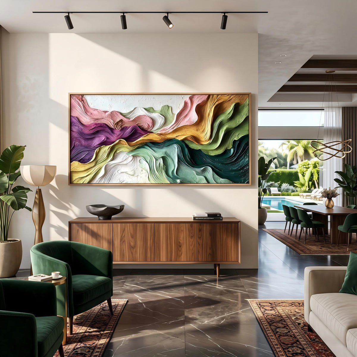 Prismatic Valley Current – Multicolor Flowing Abstract Painting | Contemporary Horizontal Wall Art
