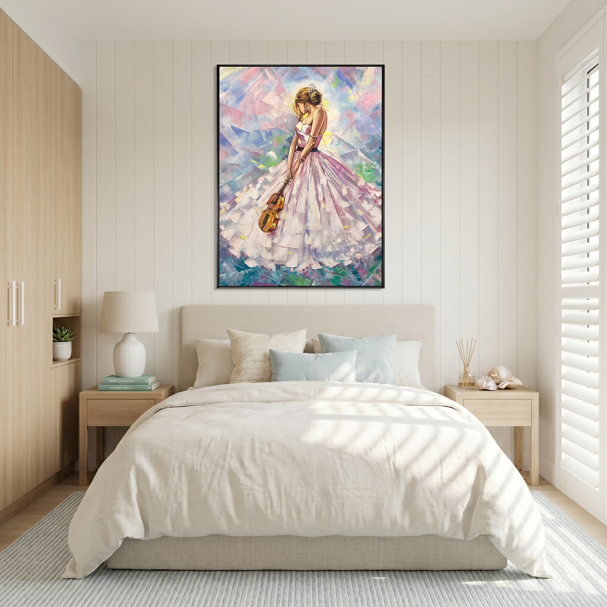 Melody in a Dream – Modern Impressionist Impasto Violinist | Romantic & Elegant Bedroom Wall Art
