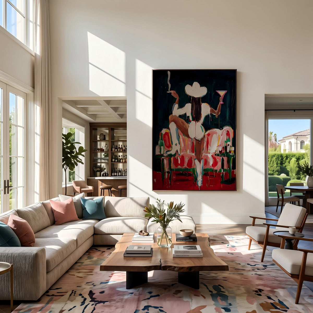 White Hat Takes Center – Pop Art Western Figure Painting | Dark Vertical Wall Art