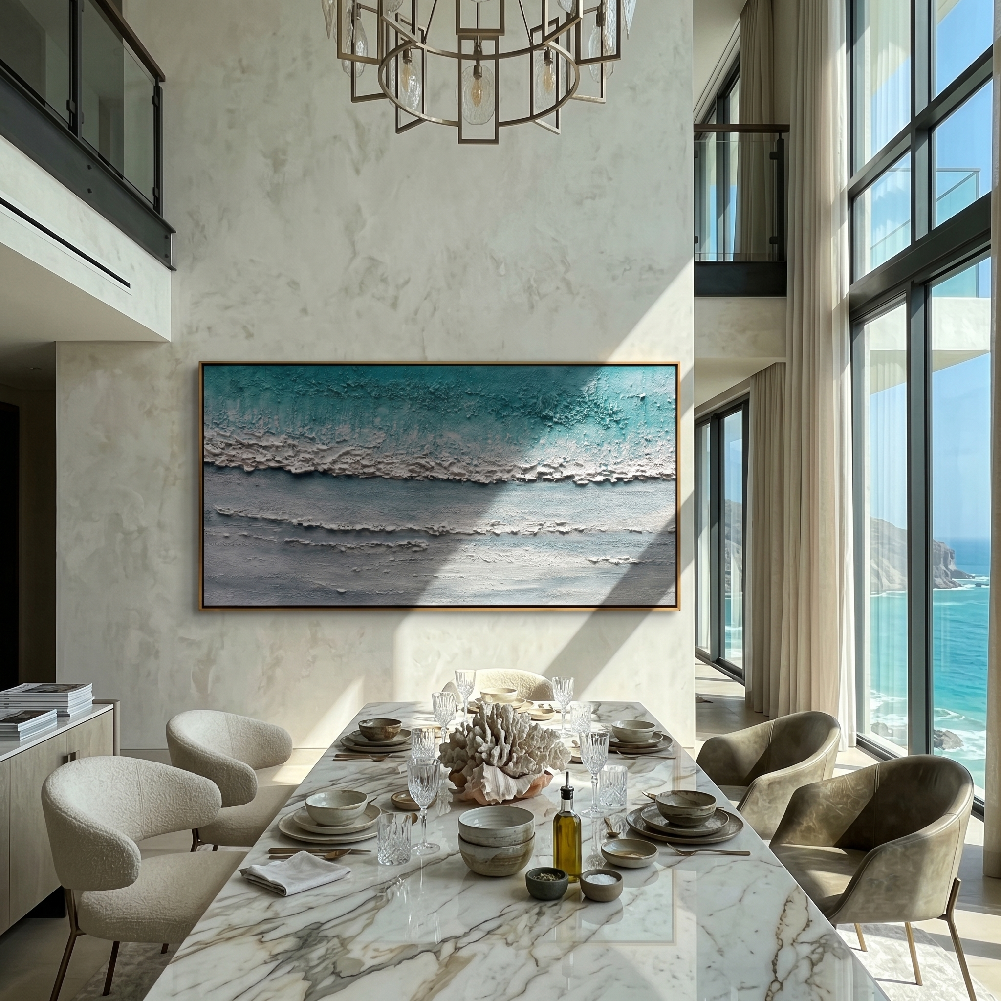 Azure Realm – Wabi sabi style turquoise thickly applied  texture painting | Modern minimalist living room art