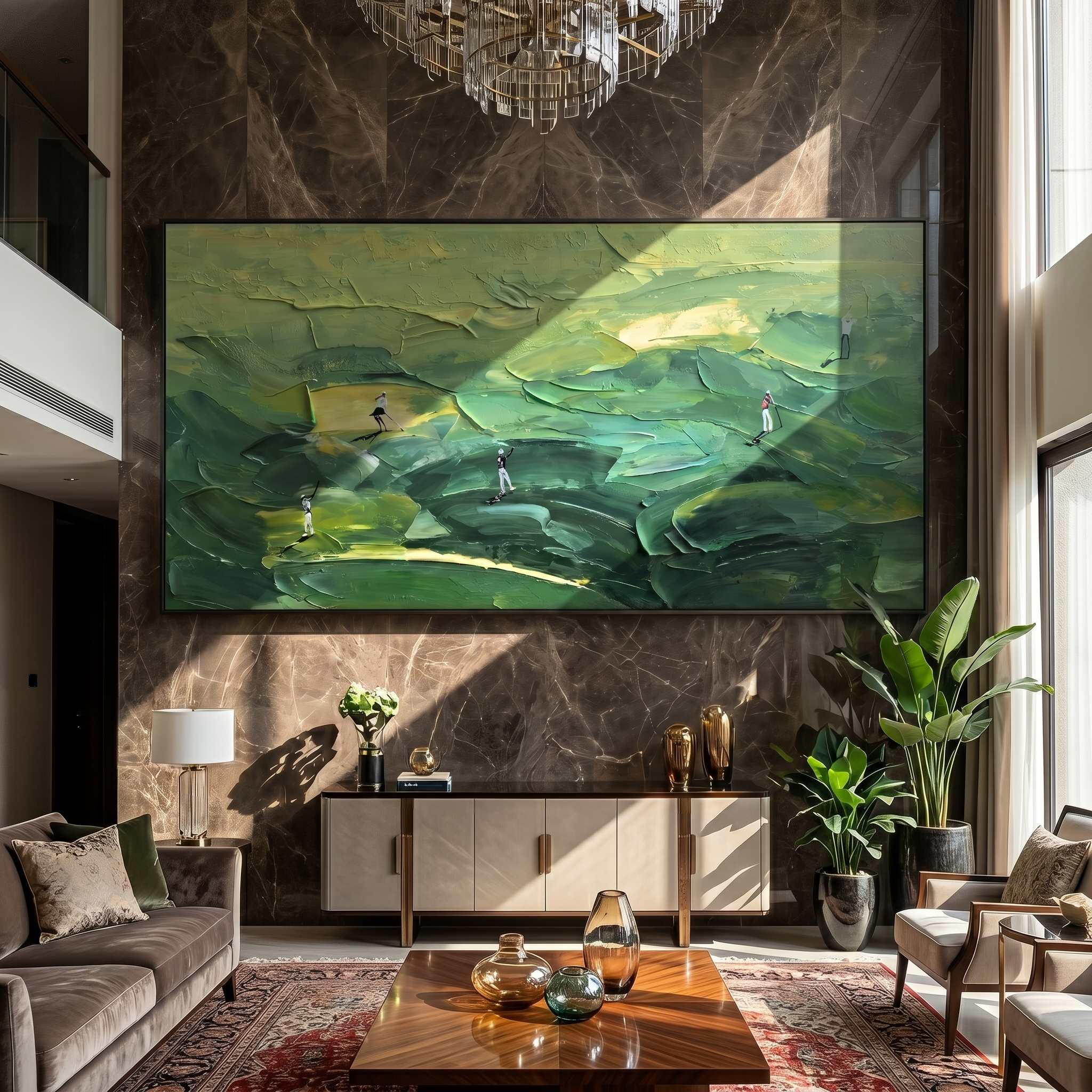 The Perfect Swing – Heavy Texture Golf Course Painting | Modern Minimalist Home Office Wall Art