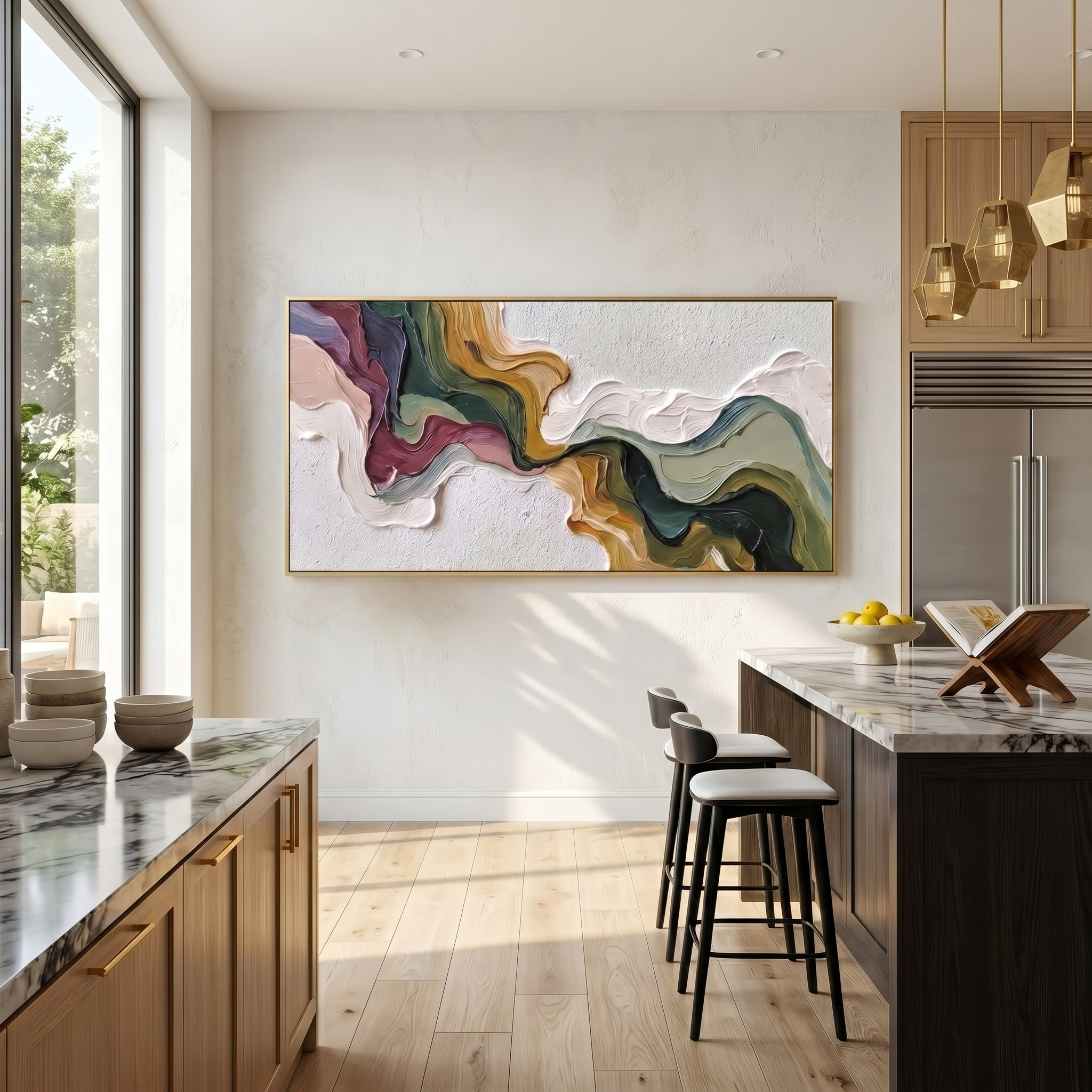 Earth's Veins – Modern Sculptural Texture Abstract Painting | Wabi-Sabi Vintage Green Entryway Wall Art