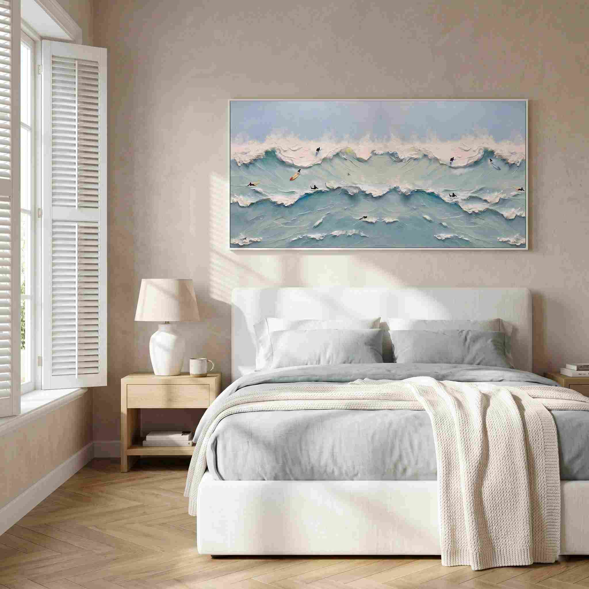 Ocean's Rhythm – Modern Impasto Sea Wave Painting | Creative Coastal Textured Living Room Art