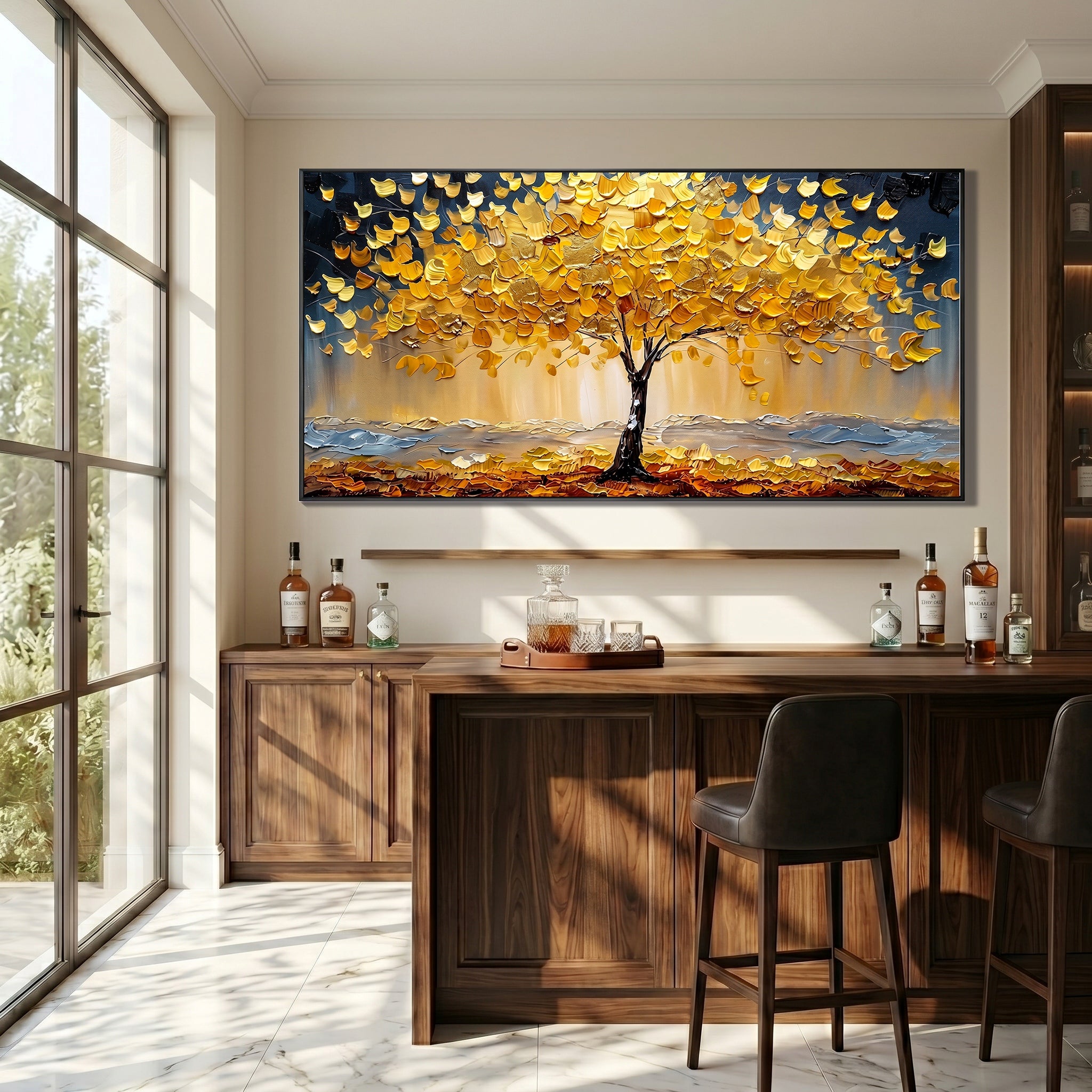 Gilded Abundance – Modern Luxury Oil Painting |  Impasto Golden Tree of Life Living Room Art