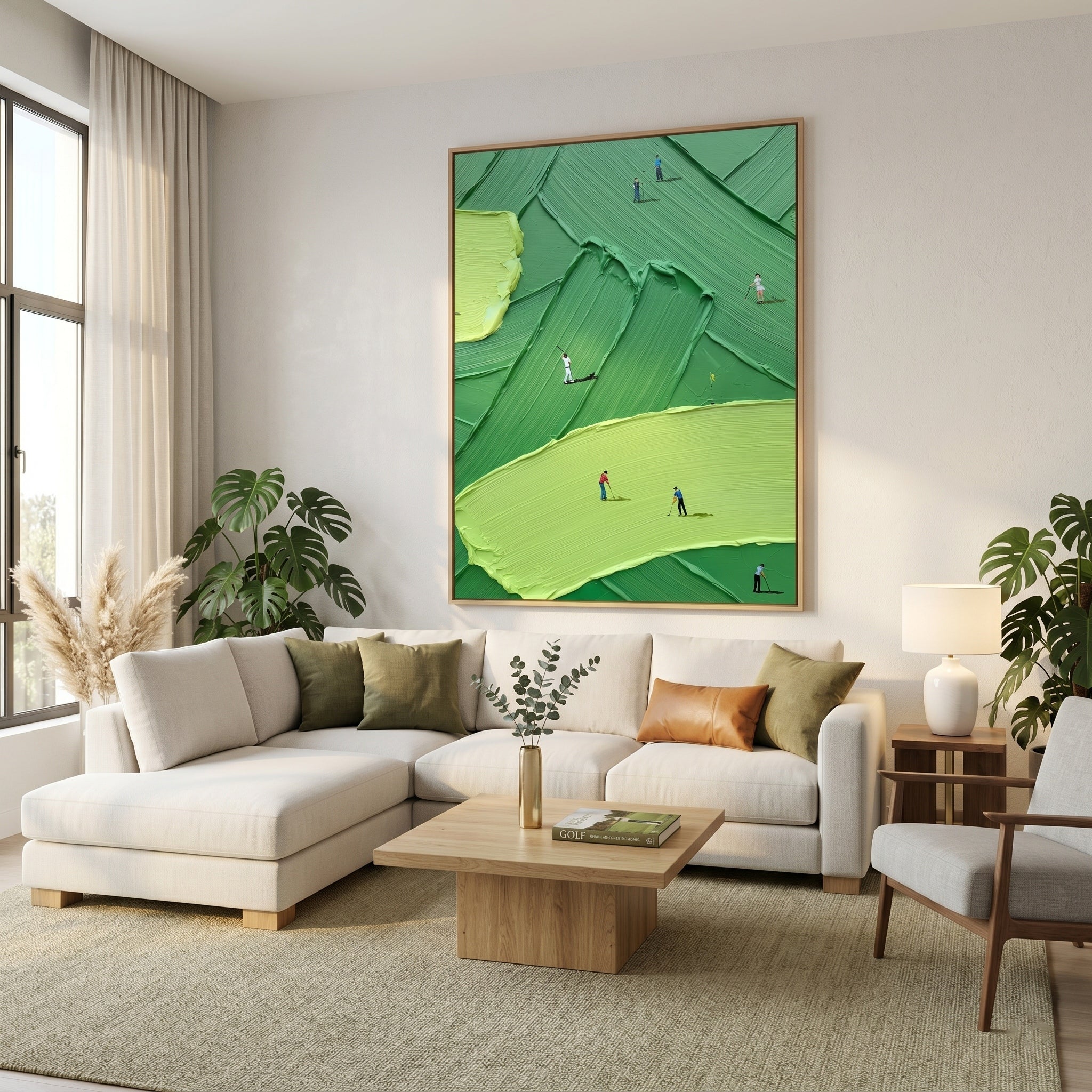 The Fairway Pursuit – Modern Impasto Golfing Painting | Creative Green Texture Sports Office Decor