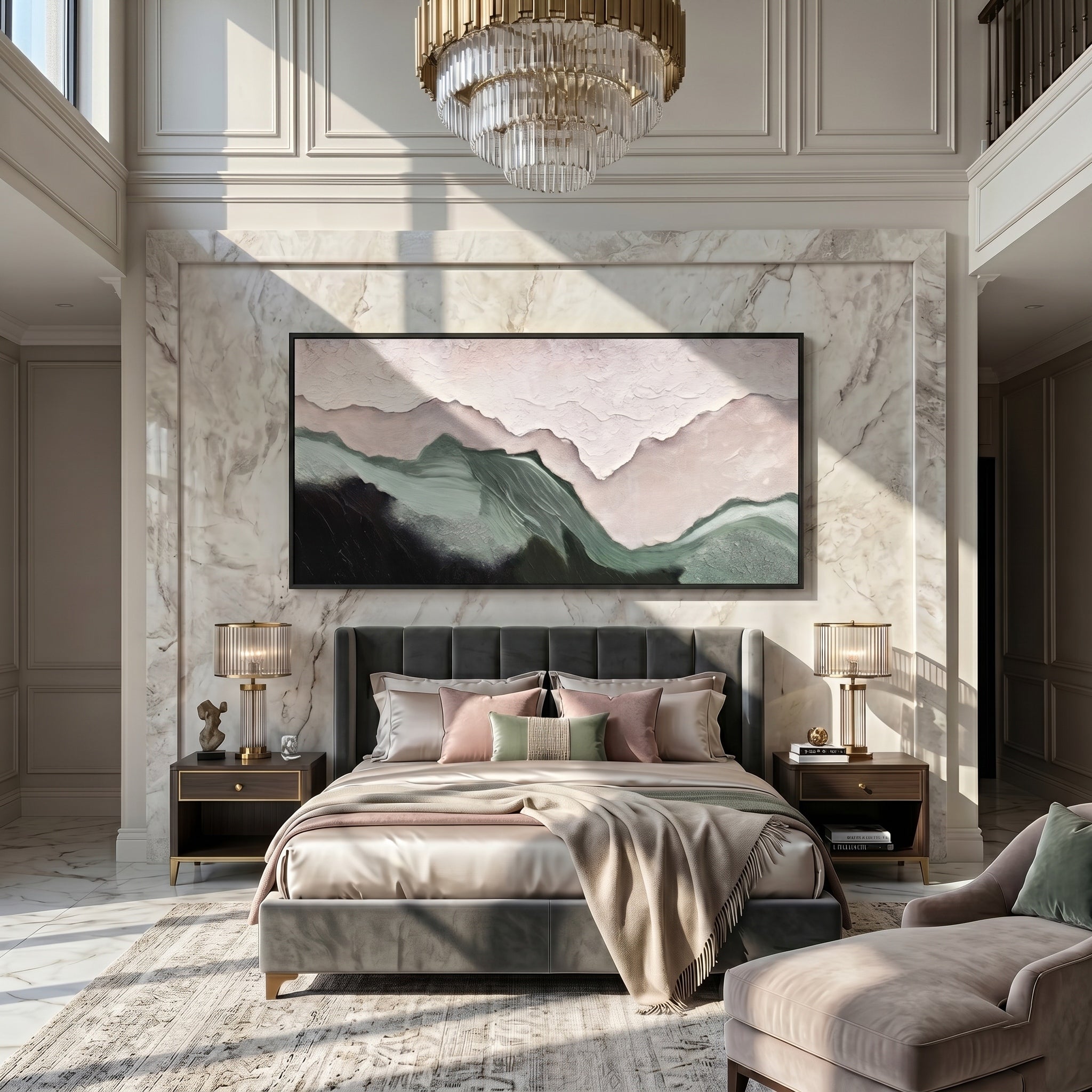 Mountain Echo – Wabi-Sabi Emerald Green Textured Painting | Horizontal Abstract Living Room Art