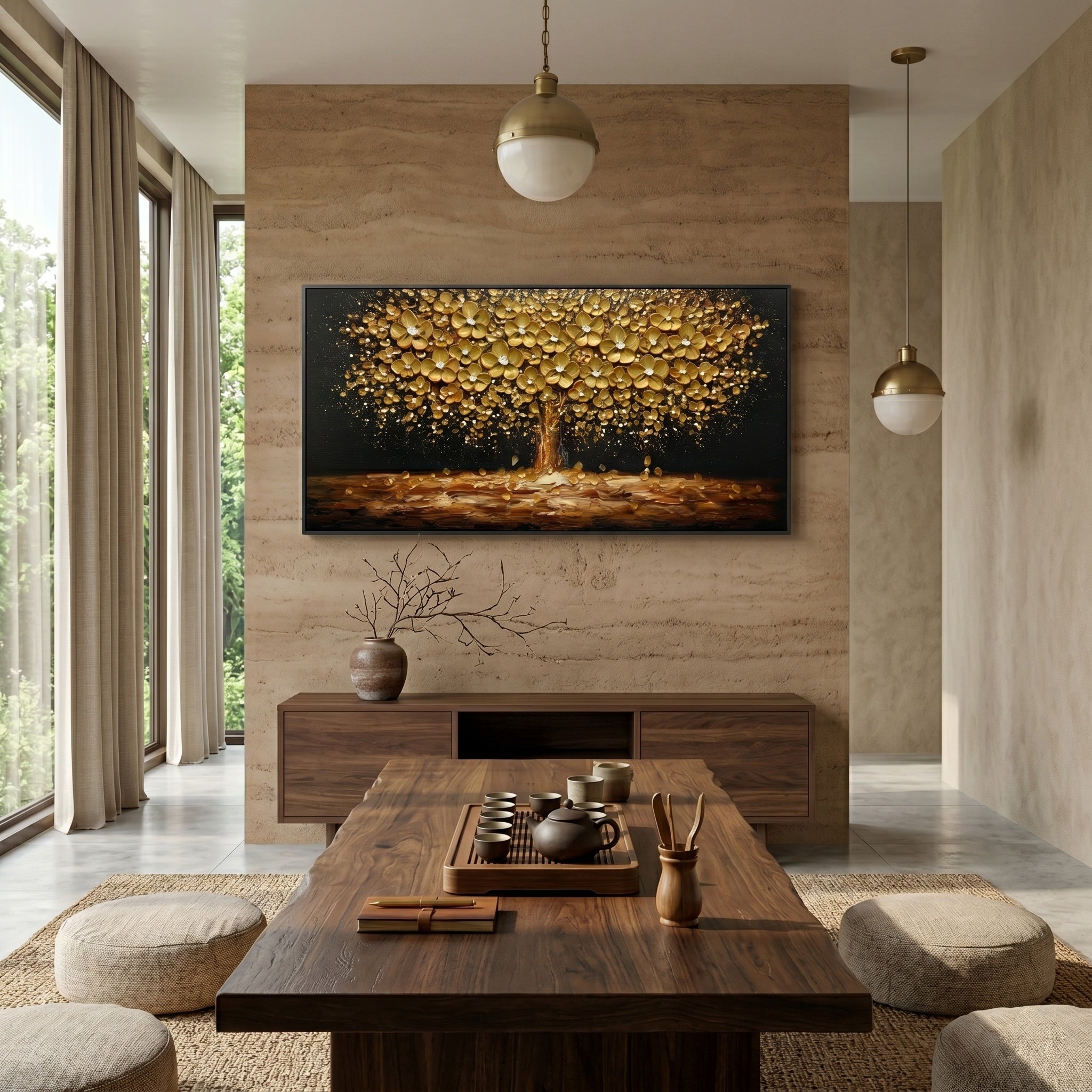 Timeless Gold – Black & Gold Impasto Tree of Life Canvas | Modern Luxury Living Room Statement Art