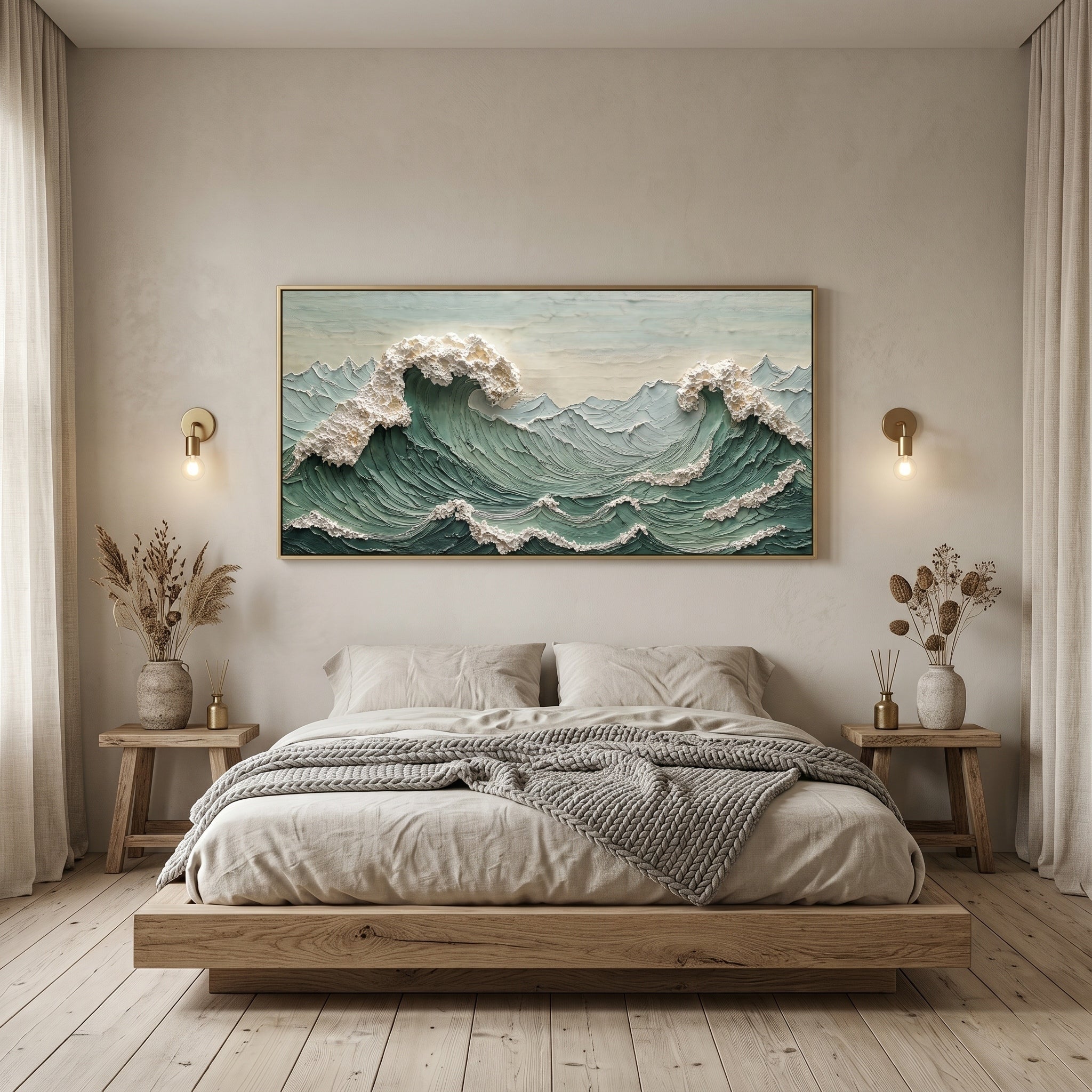 The Awakening Surge – Modern Heavy Impasto Painting | Creative Wabi-Sabi Sea Wave Living Room Art