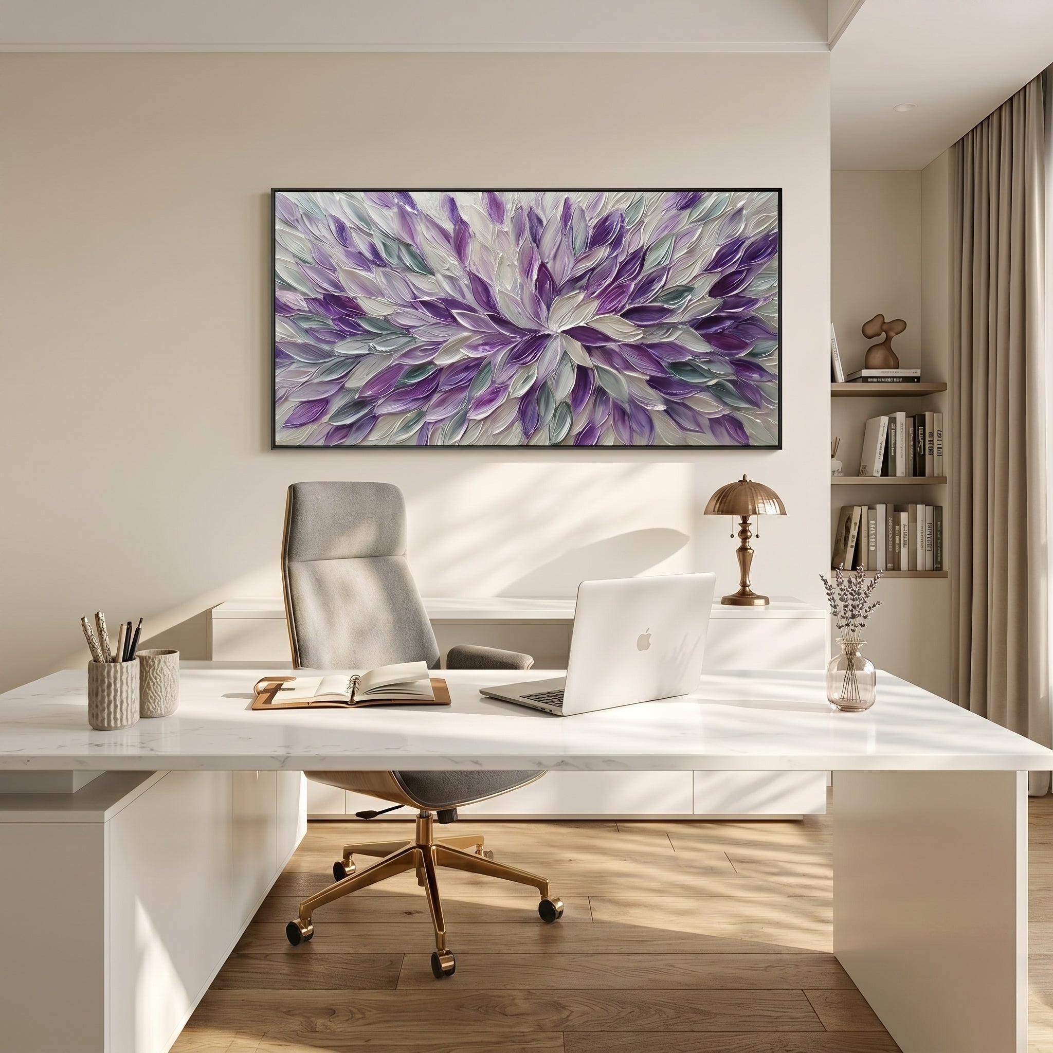 Lavender Whirl – Modern Impasto Abstract Oil Painting | Textured Floral Panorama Living Room Art
