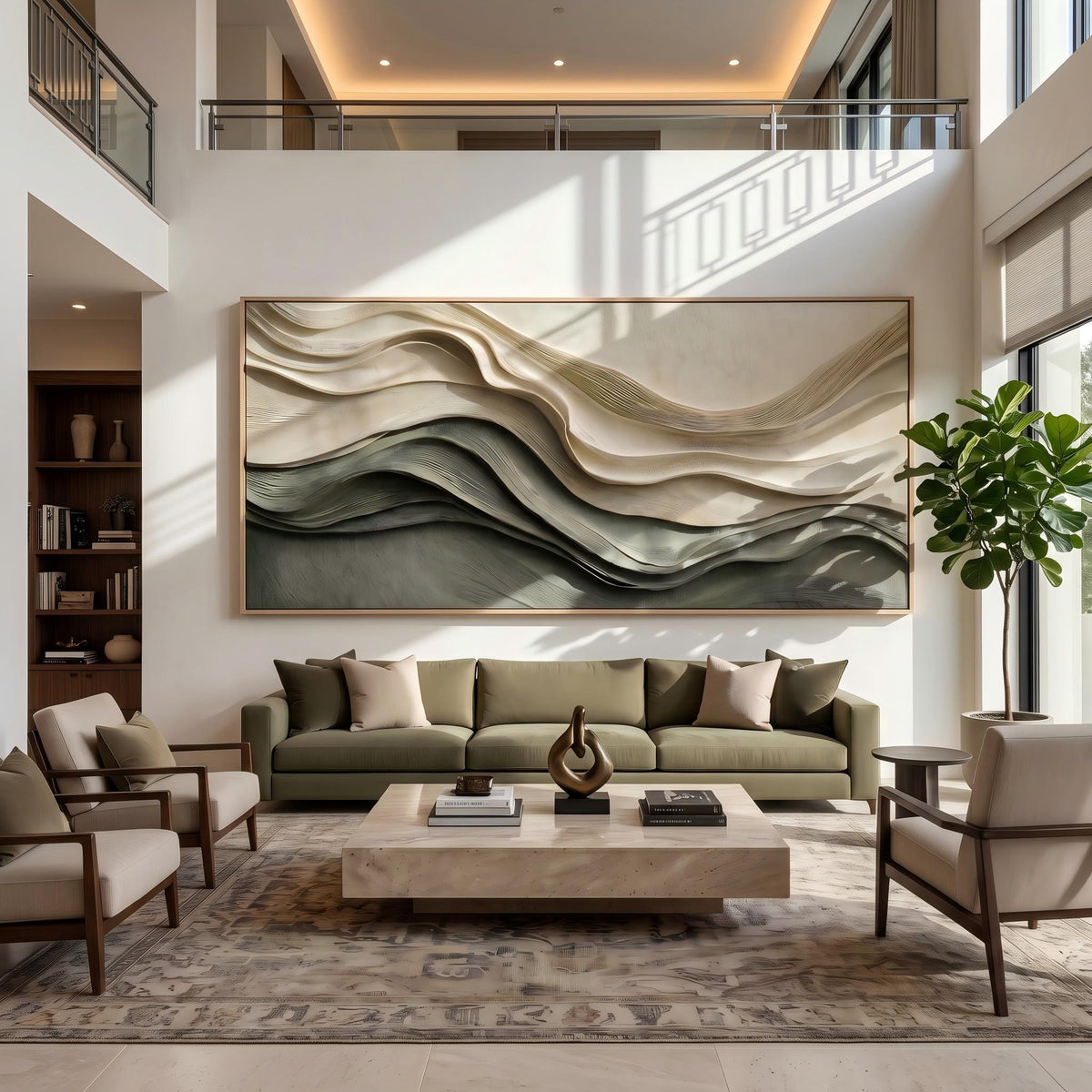 Shadow Ridges in Motion – Gray Black Layered Abstract Painting | Textured Horizontal Wall Art