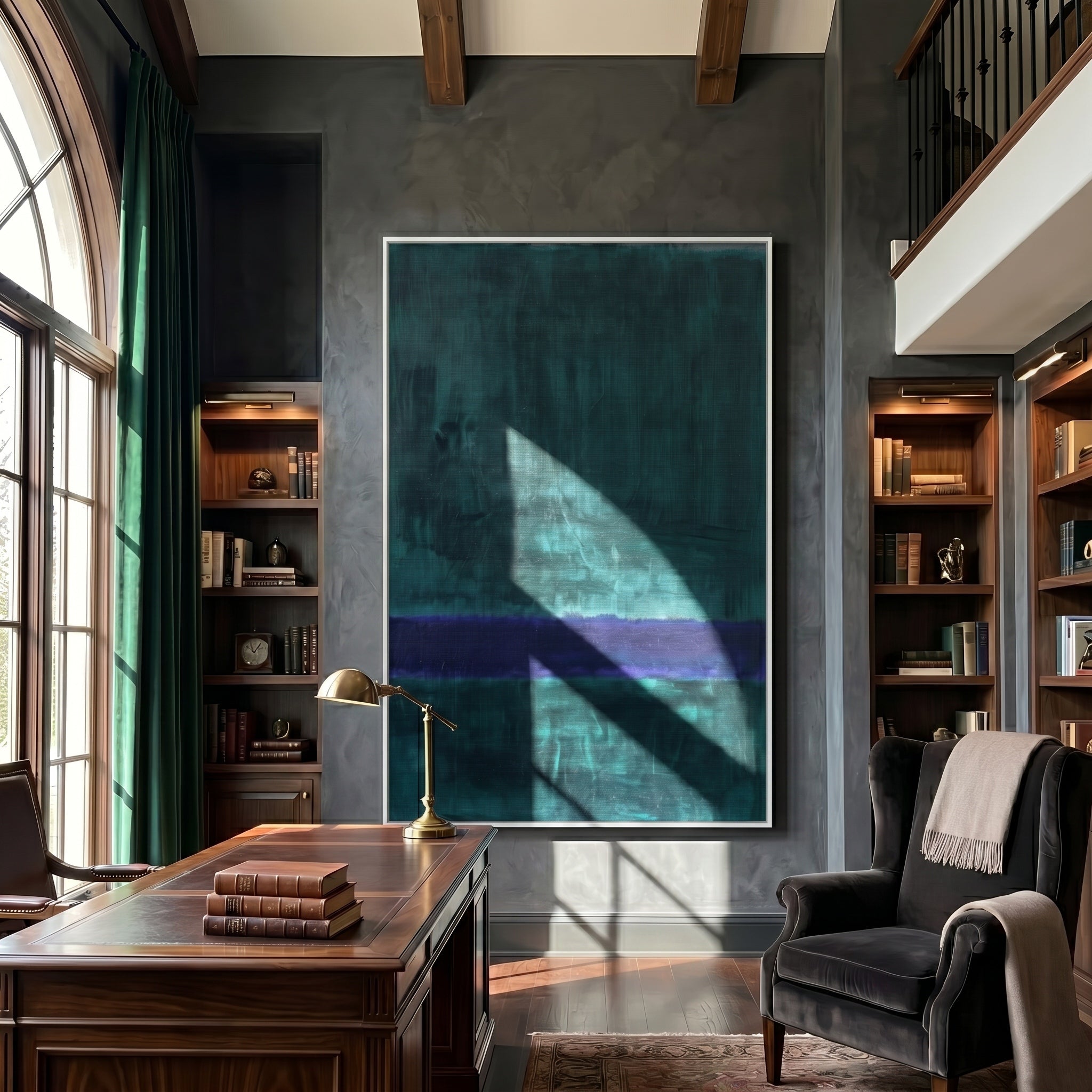 The Abyssal Calm – Modernist Deep Teal & Violet Abstract Painting | Minimalist Mood Home Office Art